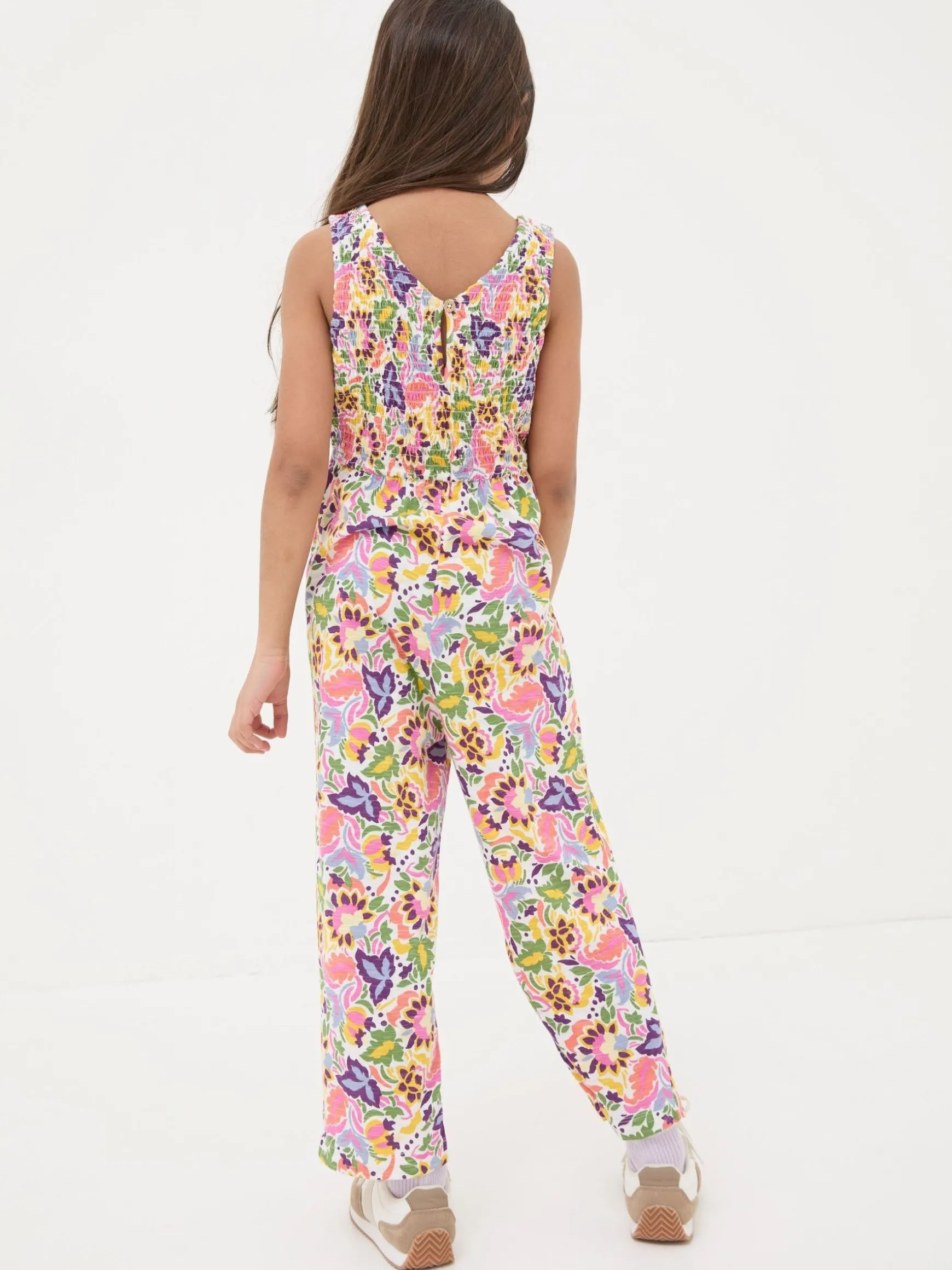 FatFace Art Floral Jersey Printed Jumpsuit Pink Clearance