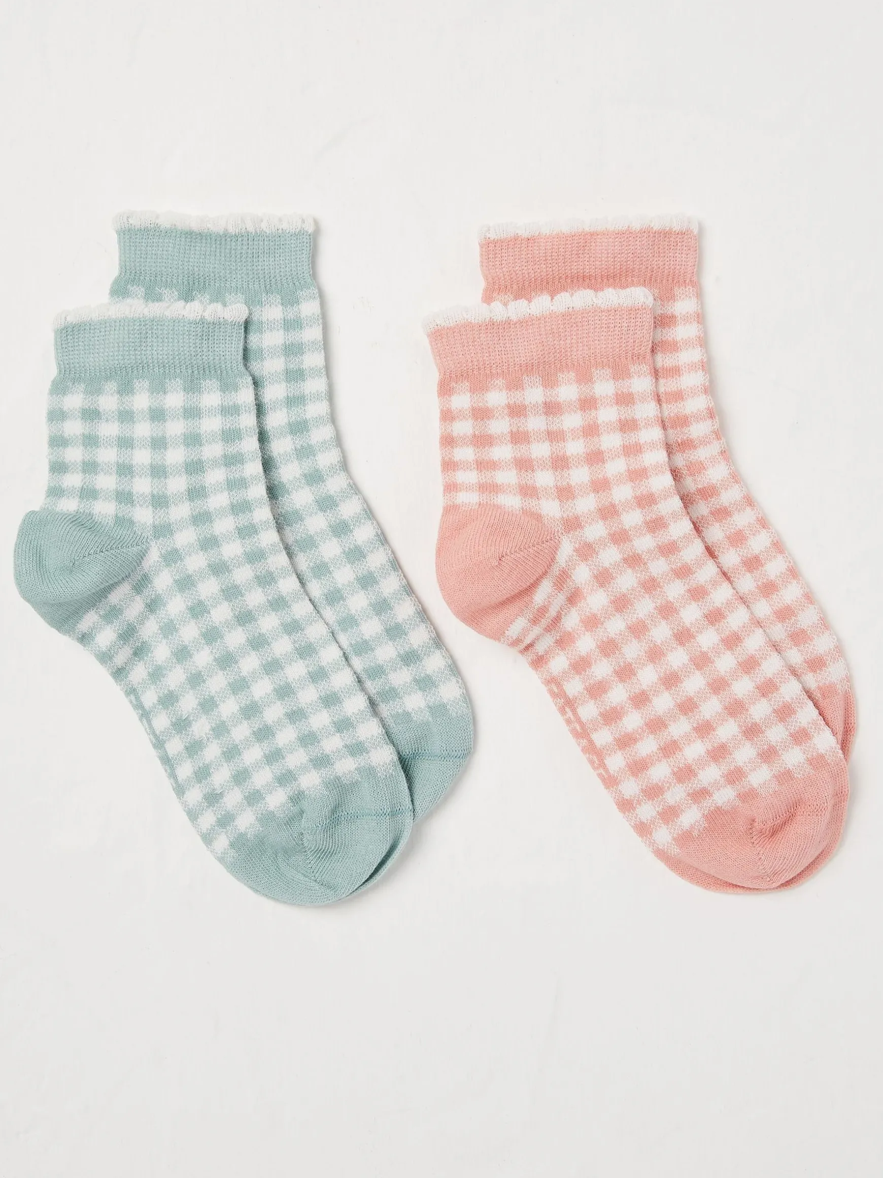 FatFace Gingham Ankle Socks 2 Pack Pink New