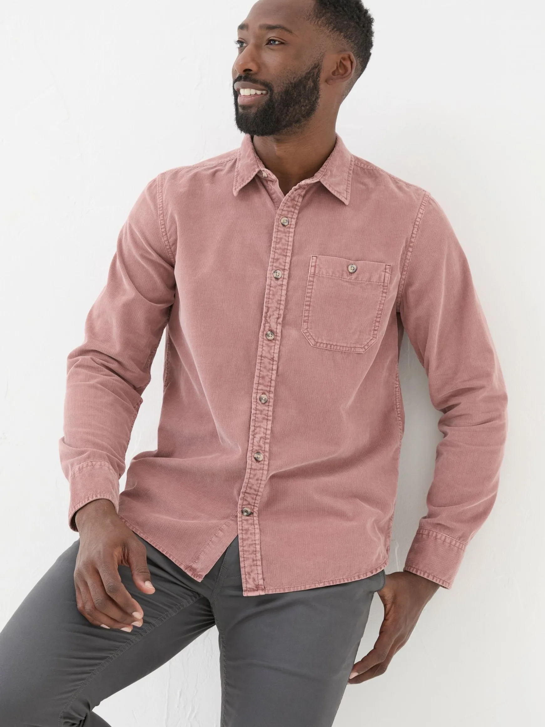 FatFace Long Sleeve Cord Shirt Pink Cheap