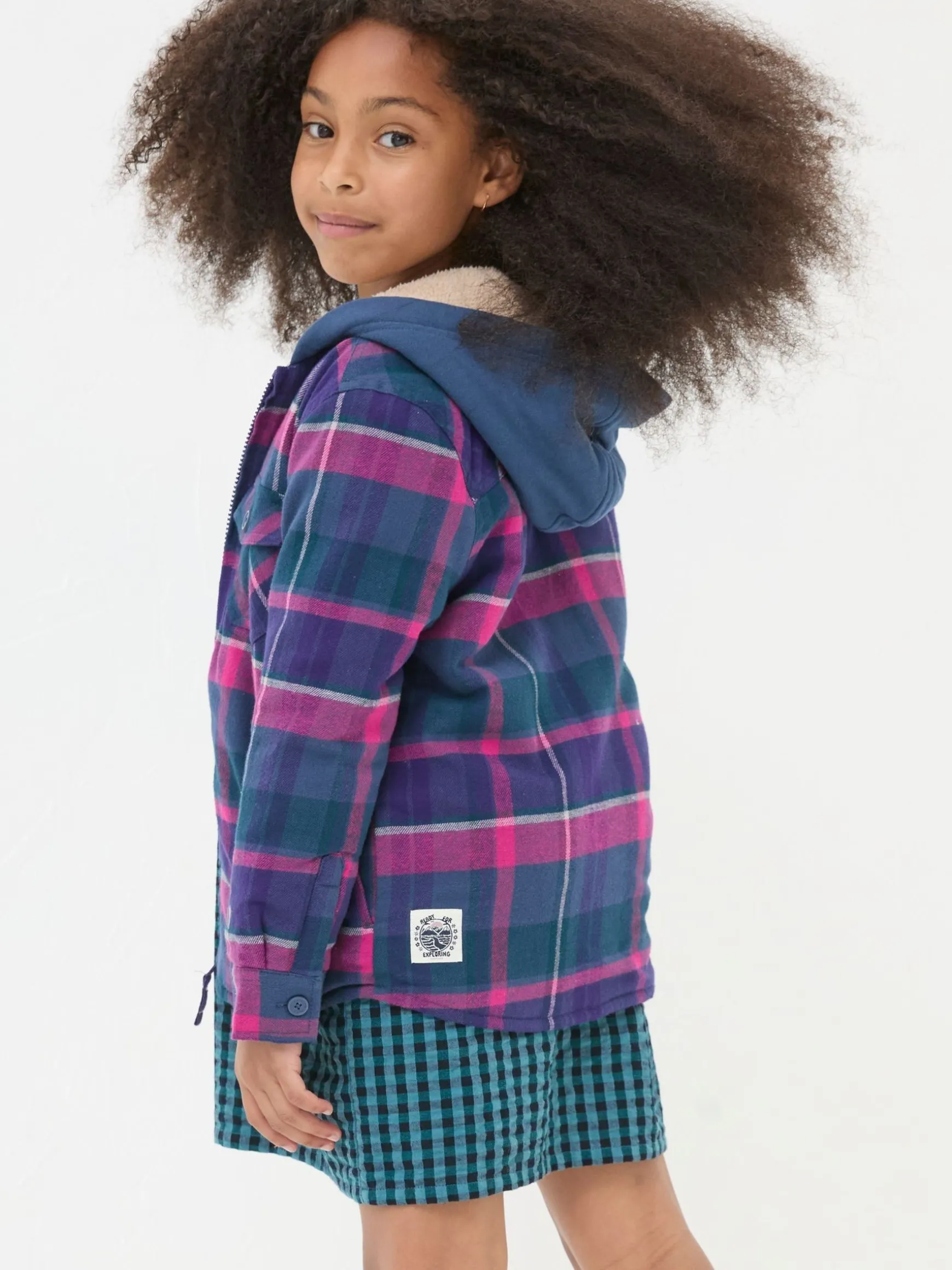 FatFace Check Shacket Purple Best Sale