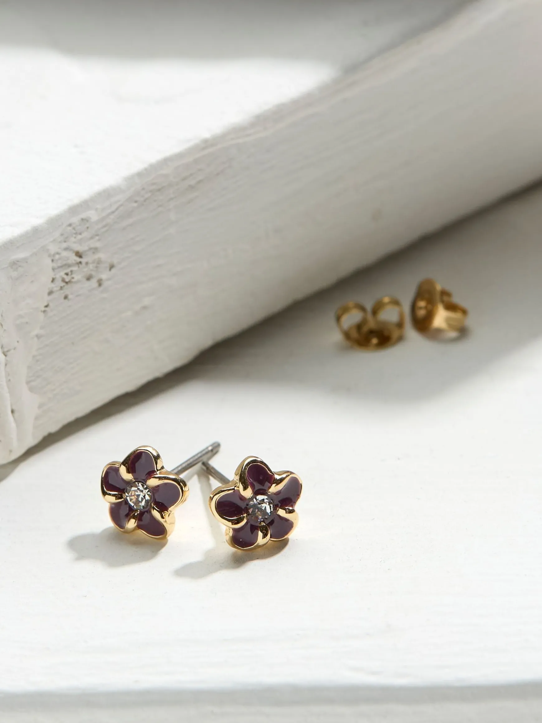 FatFace Enamel Flower Stud Earrings Purple Outlet