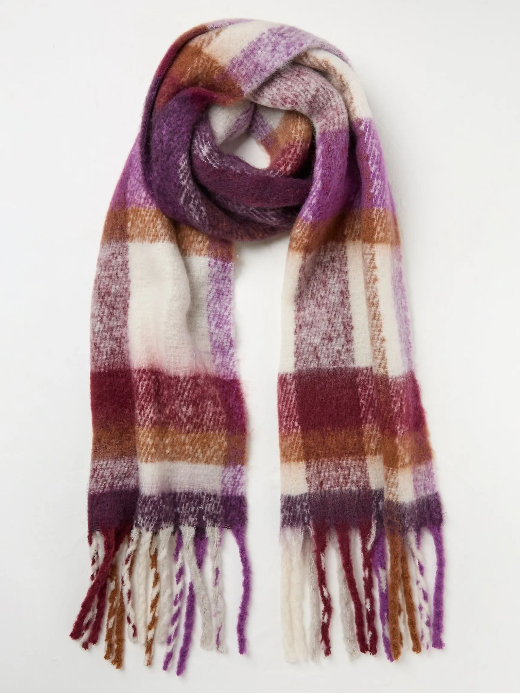 FatFace Eva Check Scarf Purple Shop