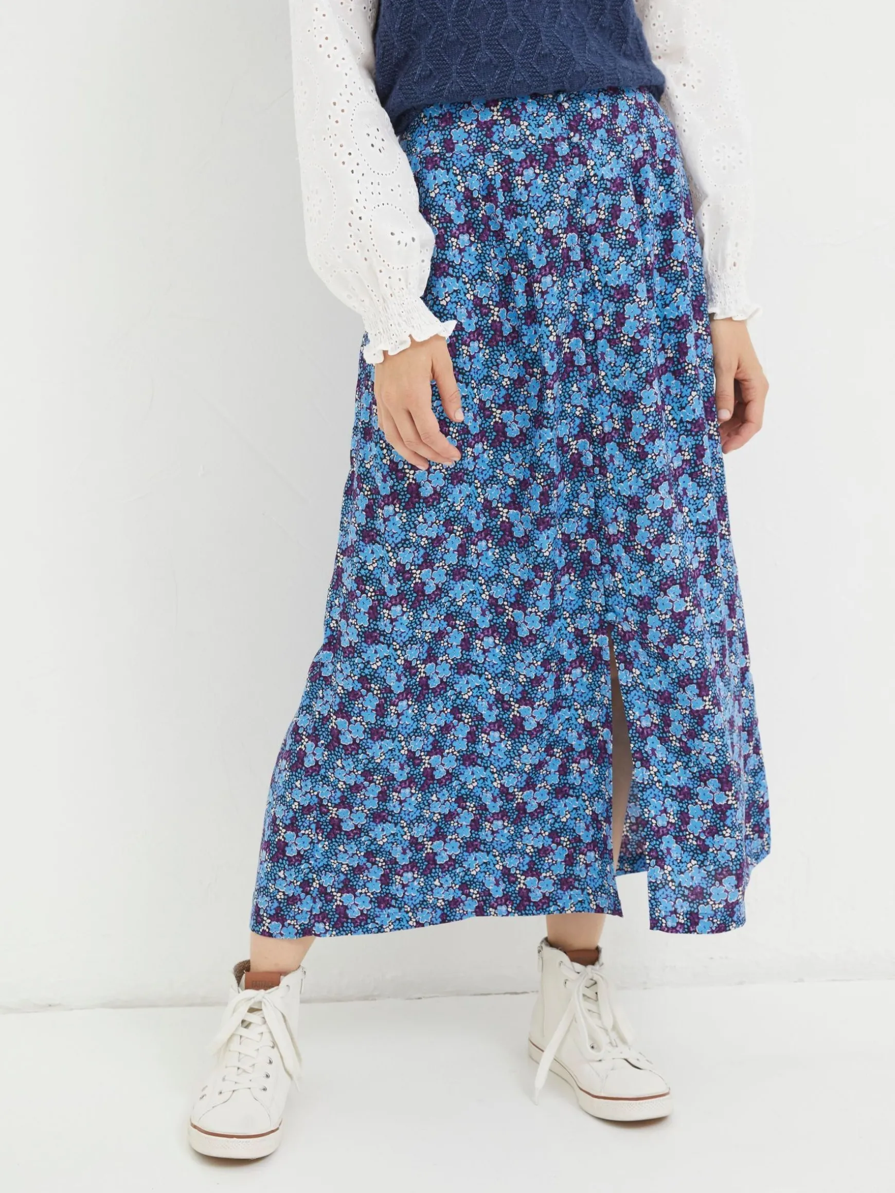 FatFace Ink Floral Midi Skirt Purple Shop