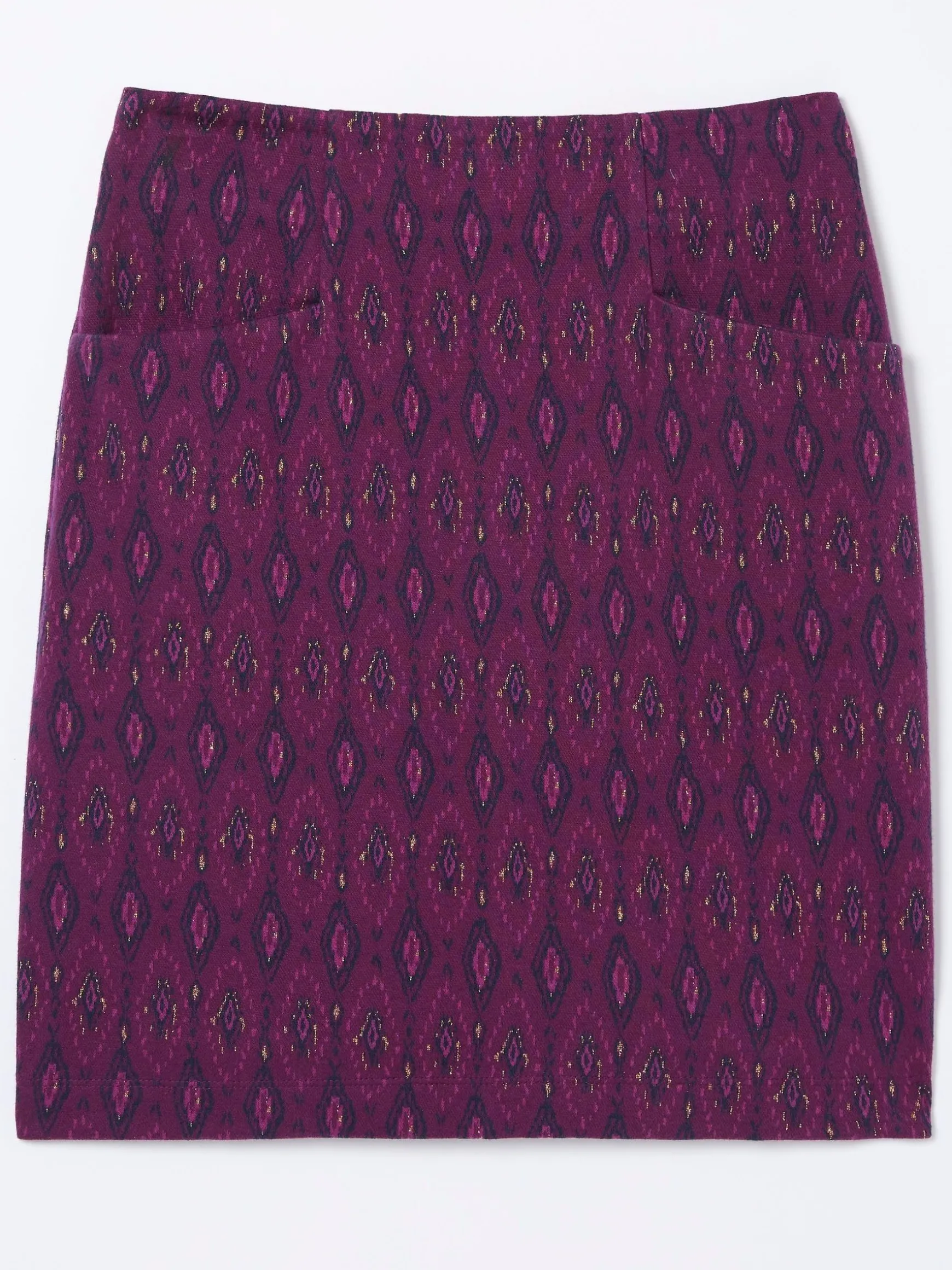 FatFace Jennie Ikat Geo Jersey Skirt Purple New