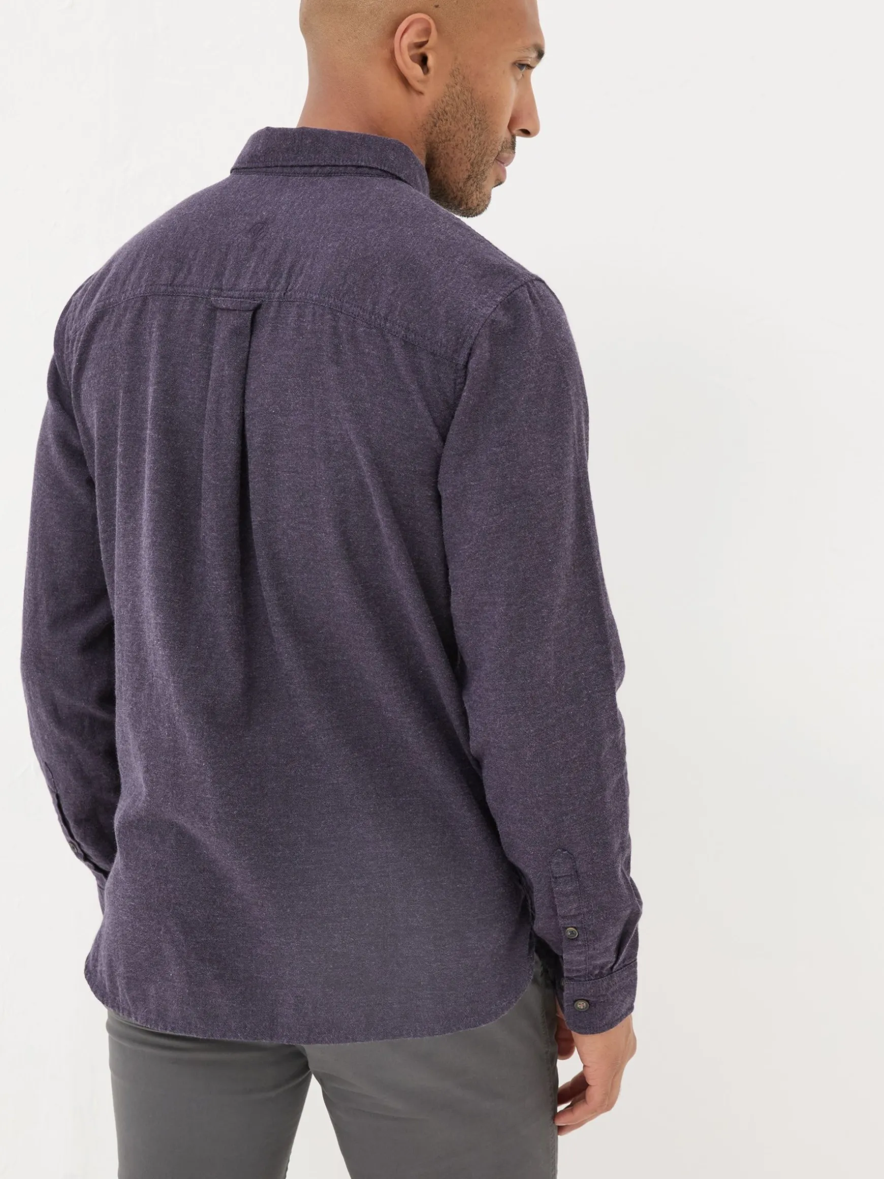 FatFace Long Sleeve Oxlow Plain 100% Cotton Shirt Purple Flash Sale