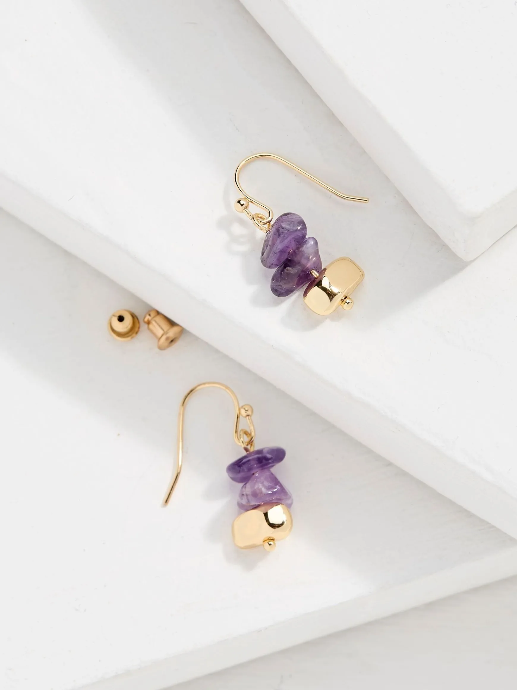 FatFace Stone Drop Earrings Purple Cheap