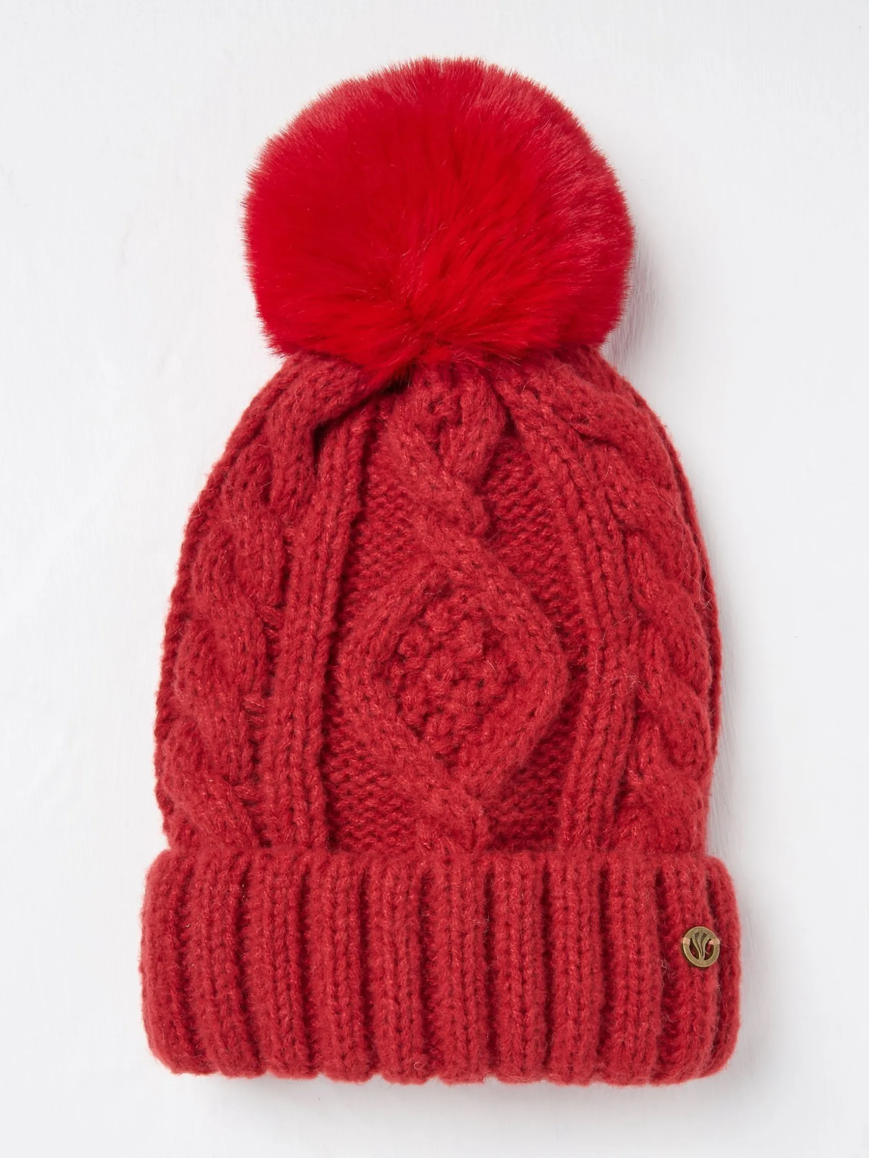 FatFace Billie Cable Bobble Beanie Red Hot