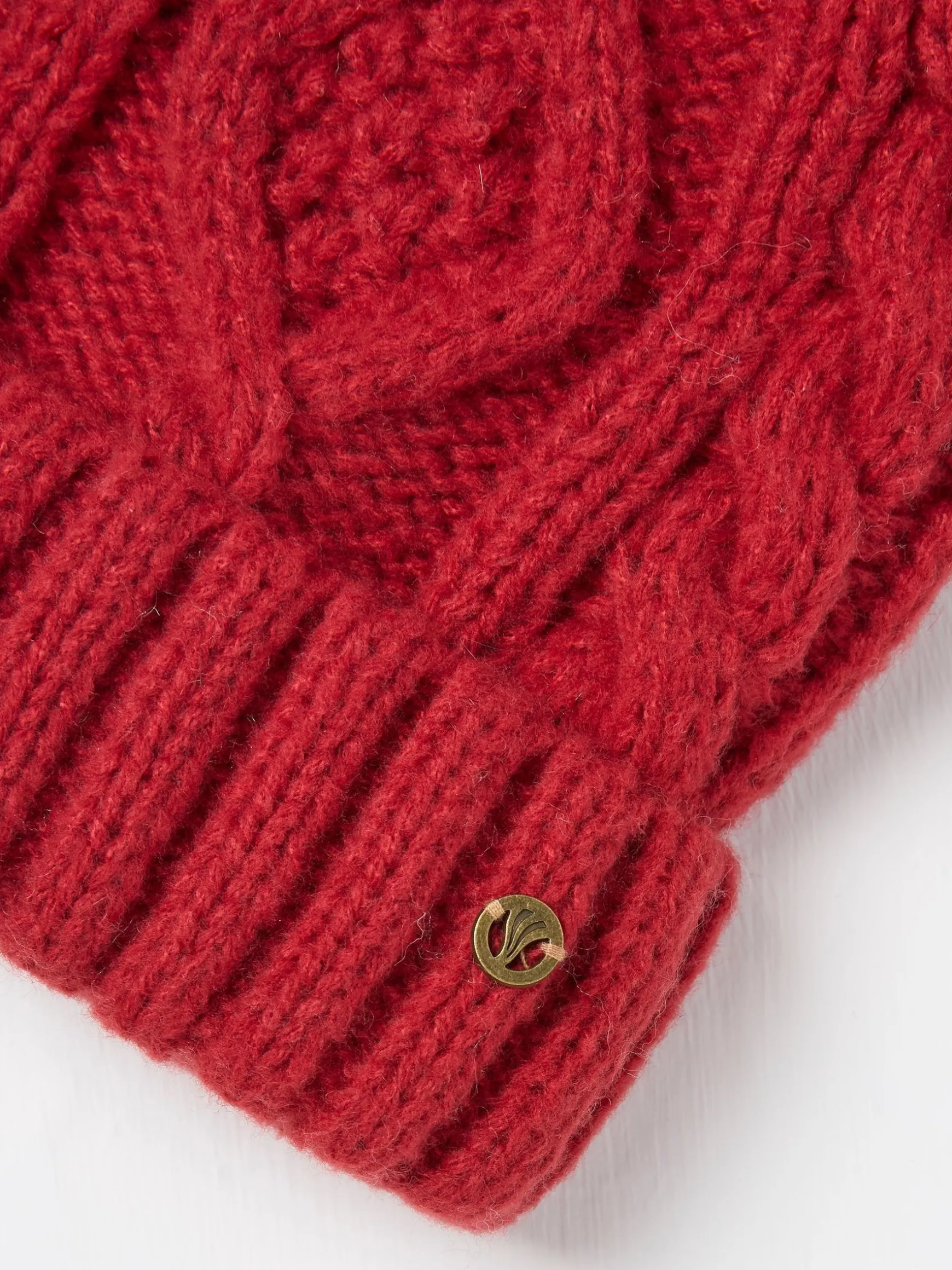 FatFace Billie Cable Bobble Beanie Red Hot