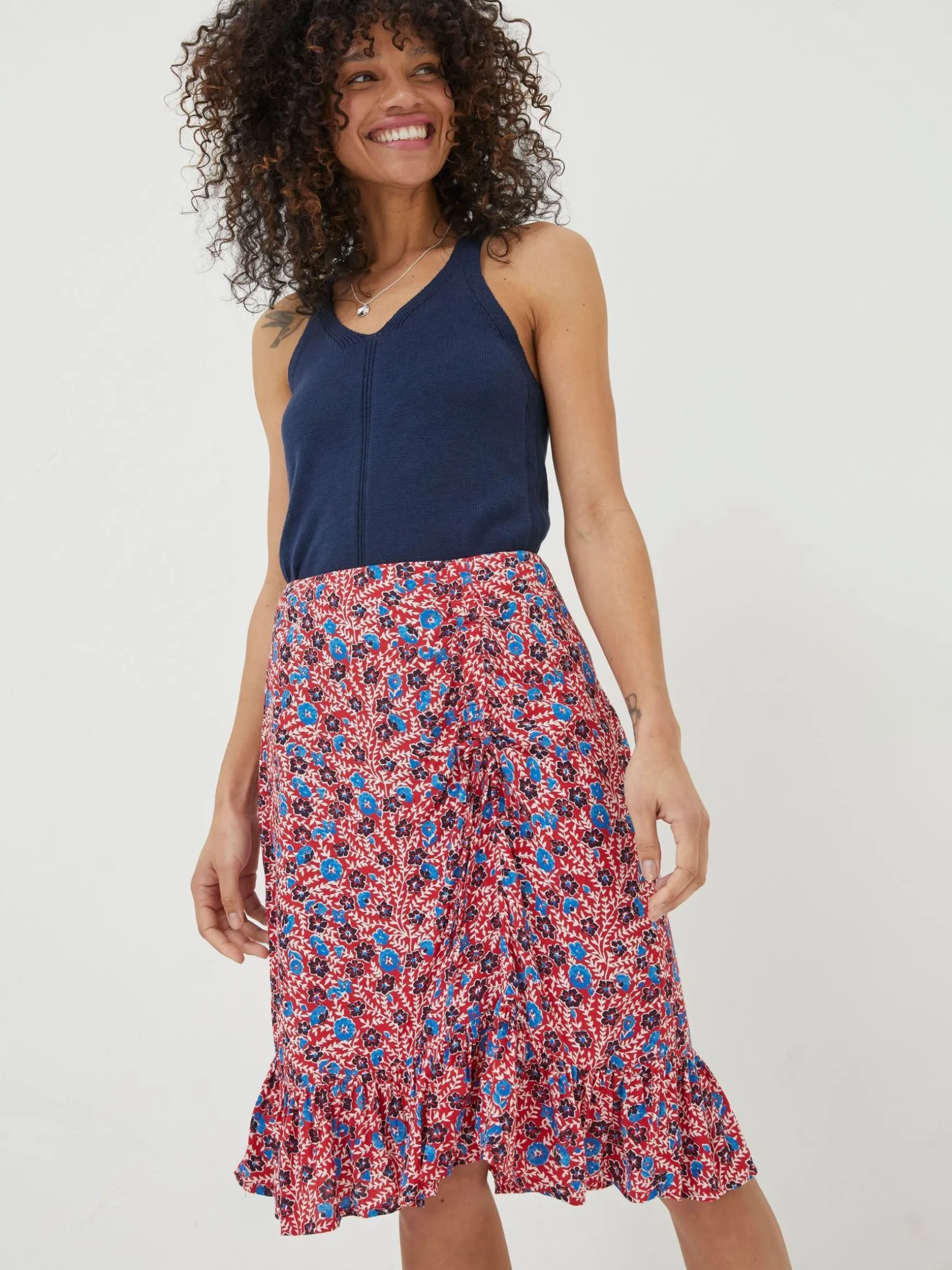 FatFace Cece Woodblock Meadow Skirt Red Hot