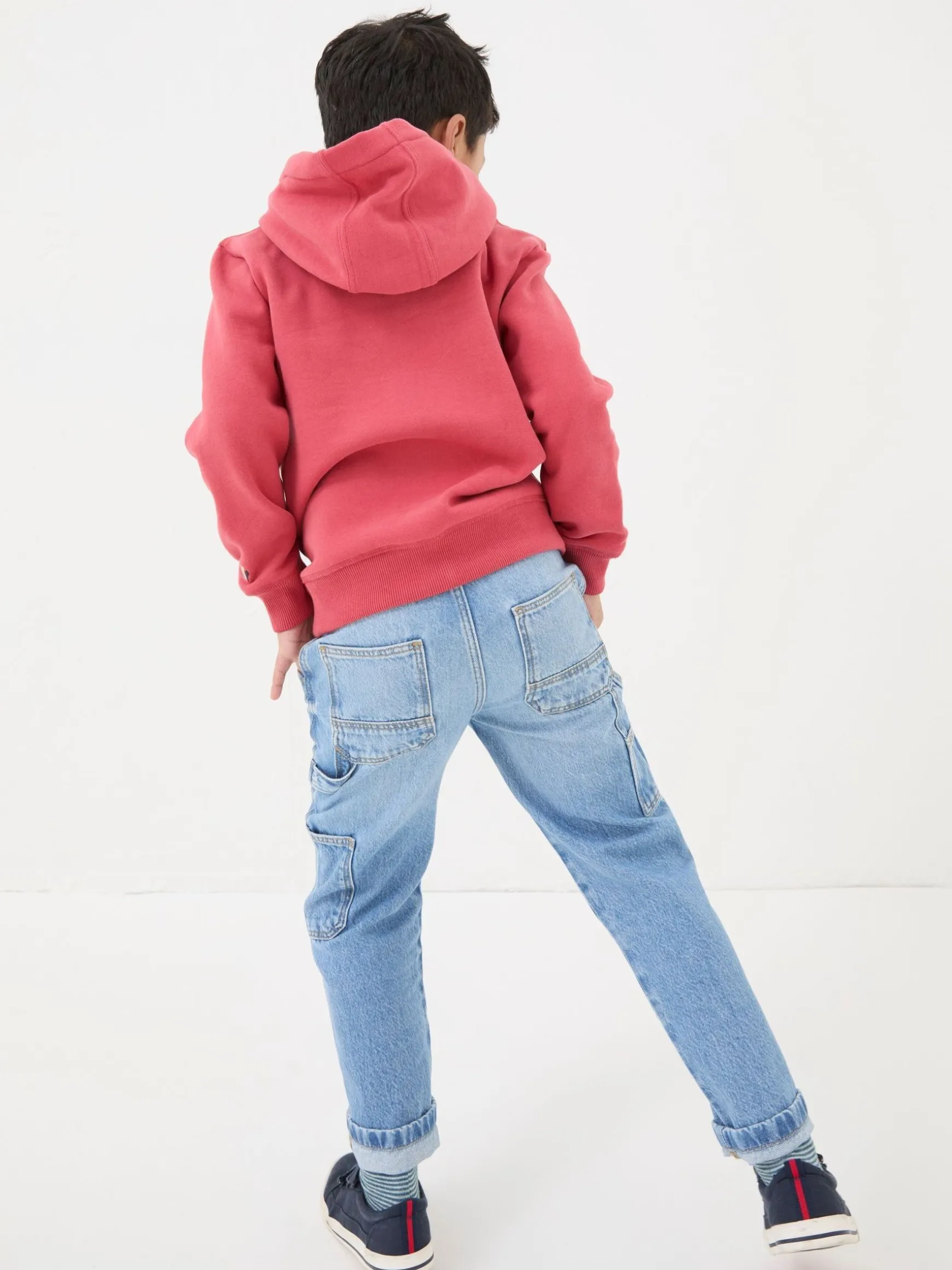 FatFace Chest Stripe Popover Hoodie Red Shop