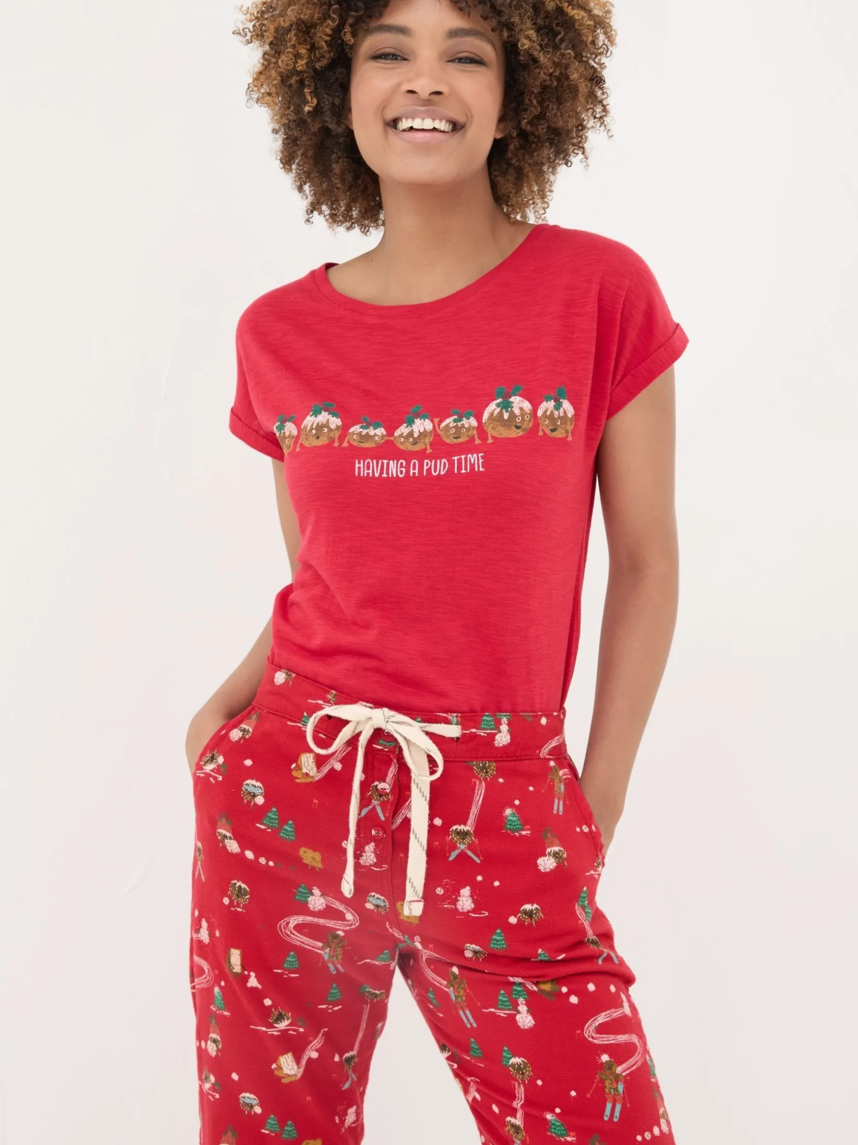 FatFace Christmas Pudding Graphic T-Shirt Red Online