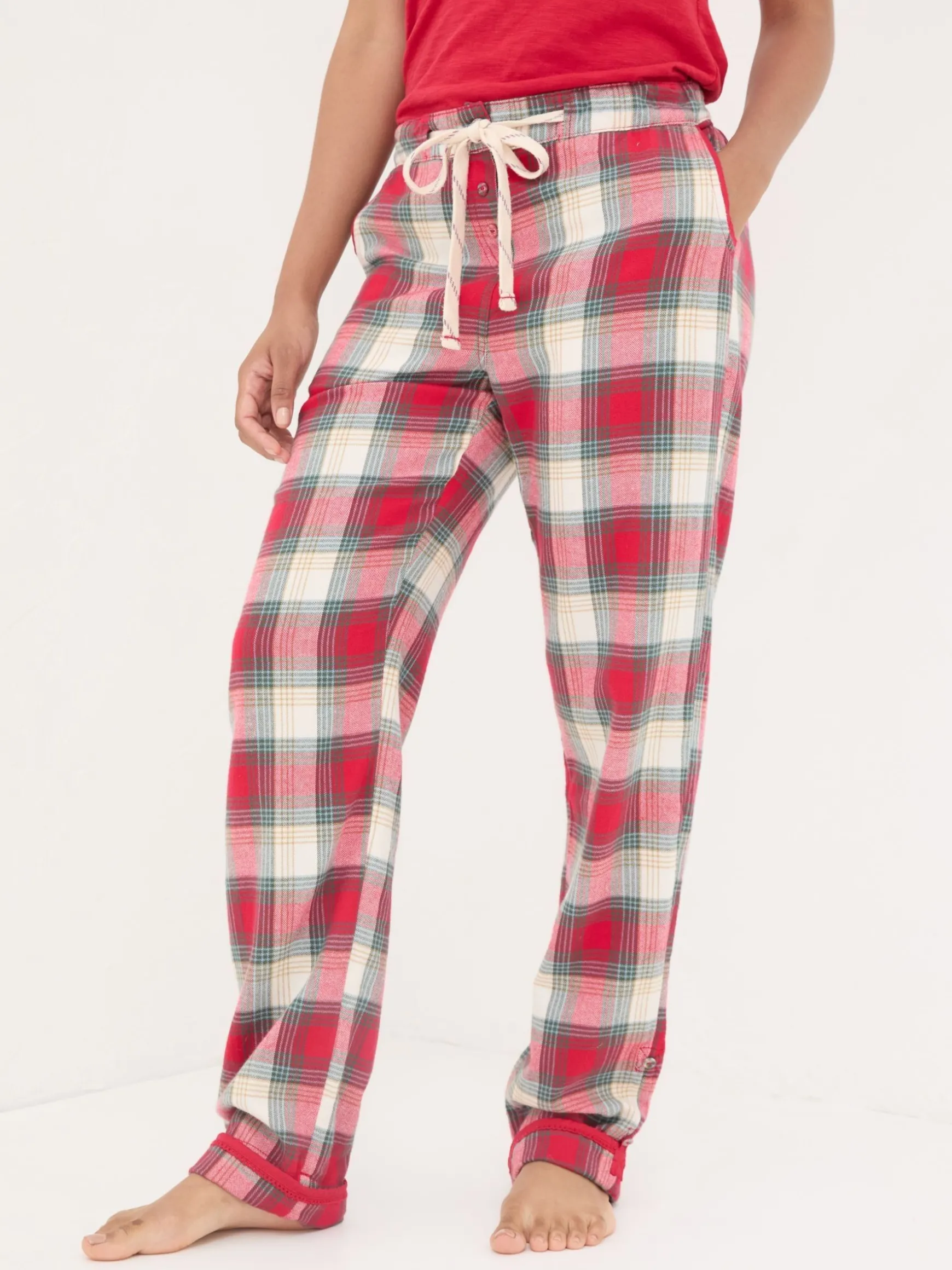 FatFace Eva Family Check Pyjama Bottoms Red Hot