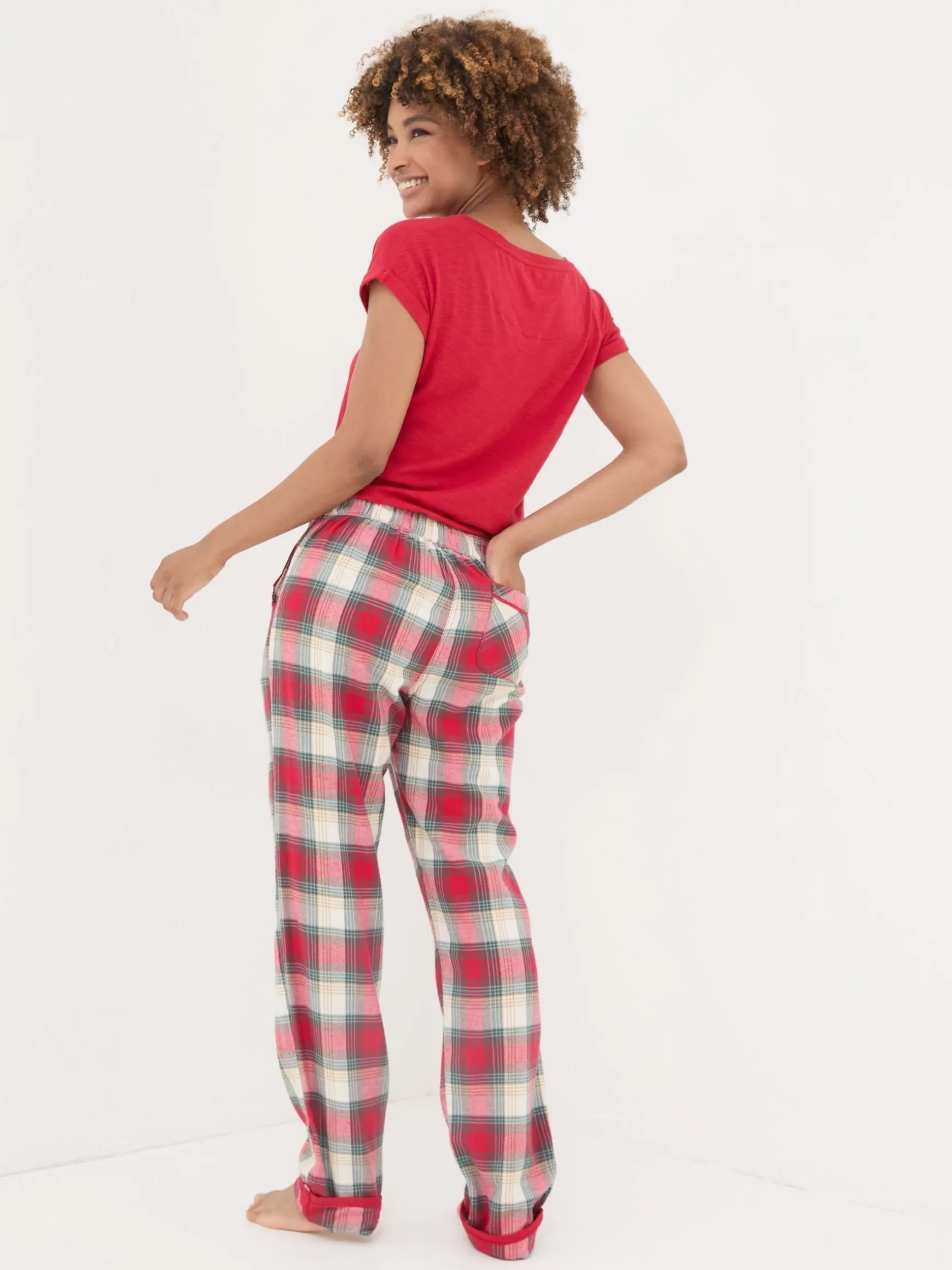 FatFace Eva Family Check Pyjama Bottoms Red Hot