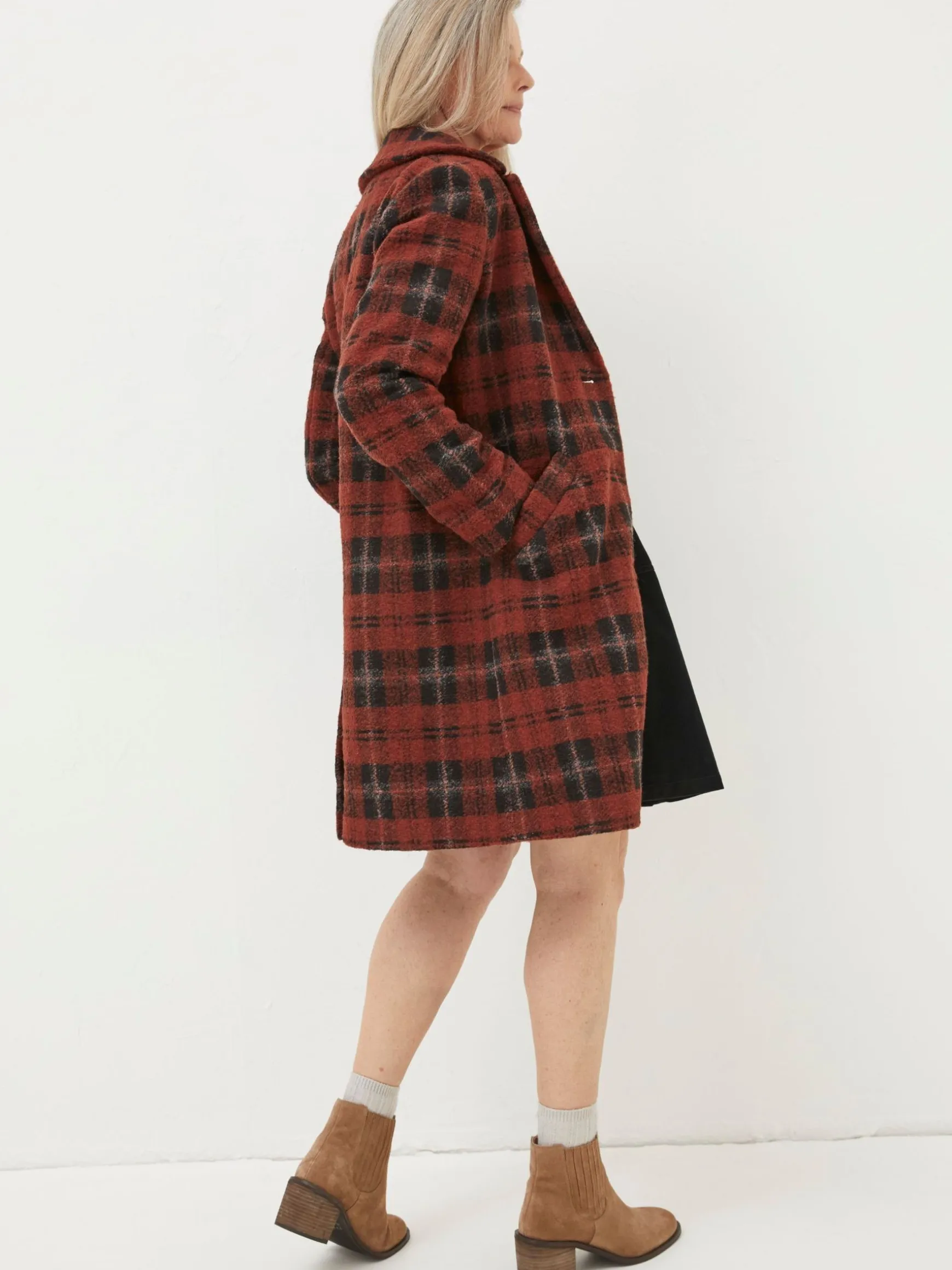 FatFace Tanya Wool Blend Check Coat Red Best