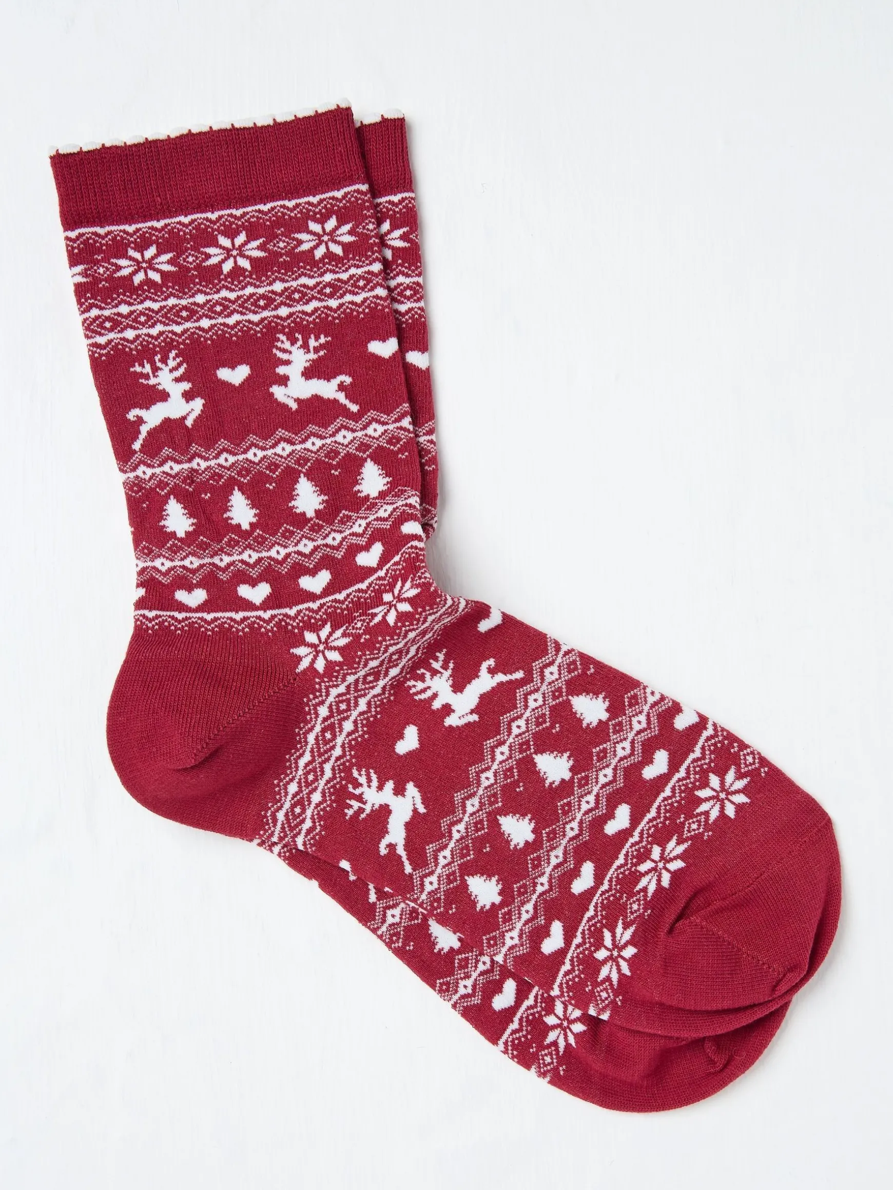 FatFace Womens Reindeer Fairisle Pattern Socks 1 Pack Red Fashion