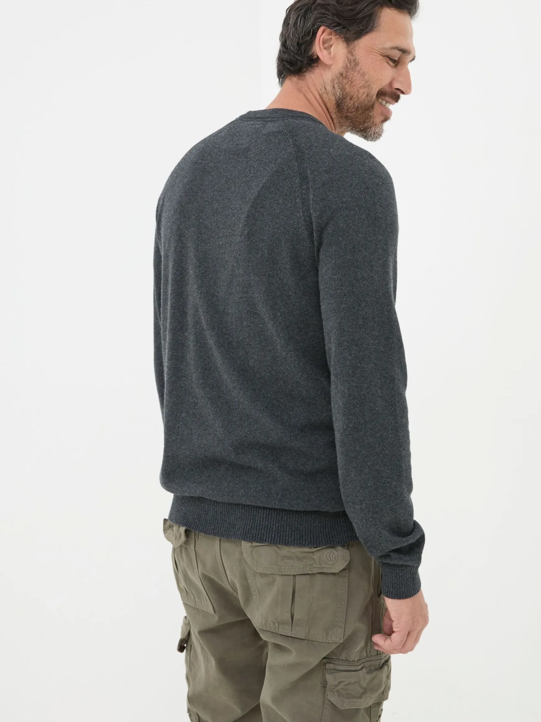 FatFace Rye Cotton Cashmere Crew Neck Jumper Charcoal Grey Clearance