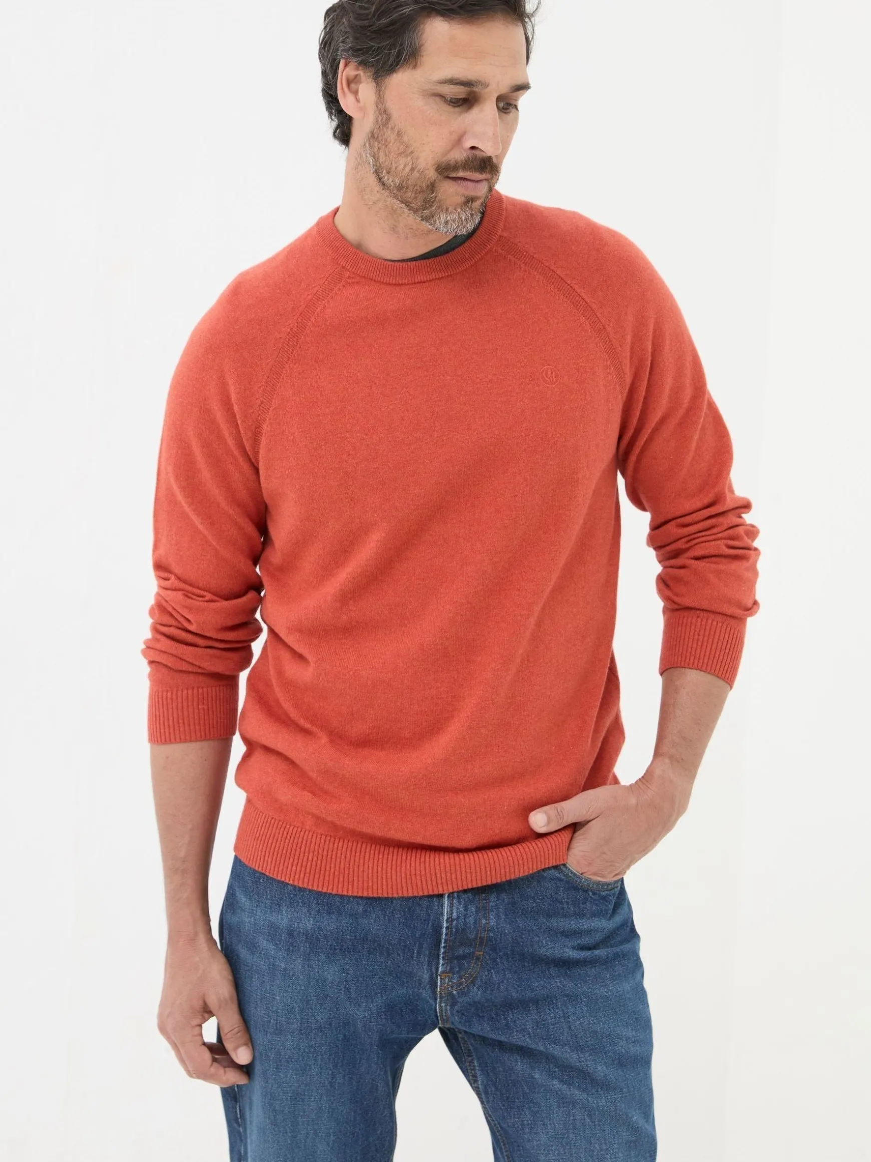 FatFace Rye Cotton Cashmere Crew Neck Jumper Orange New