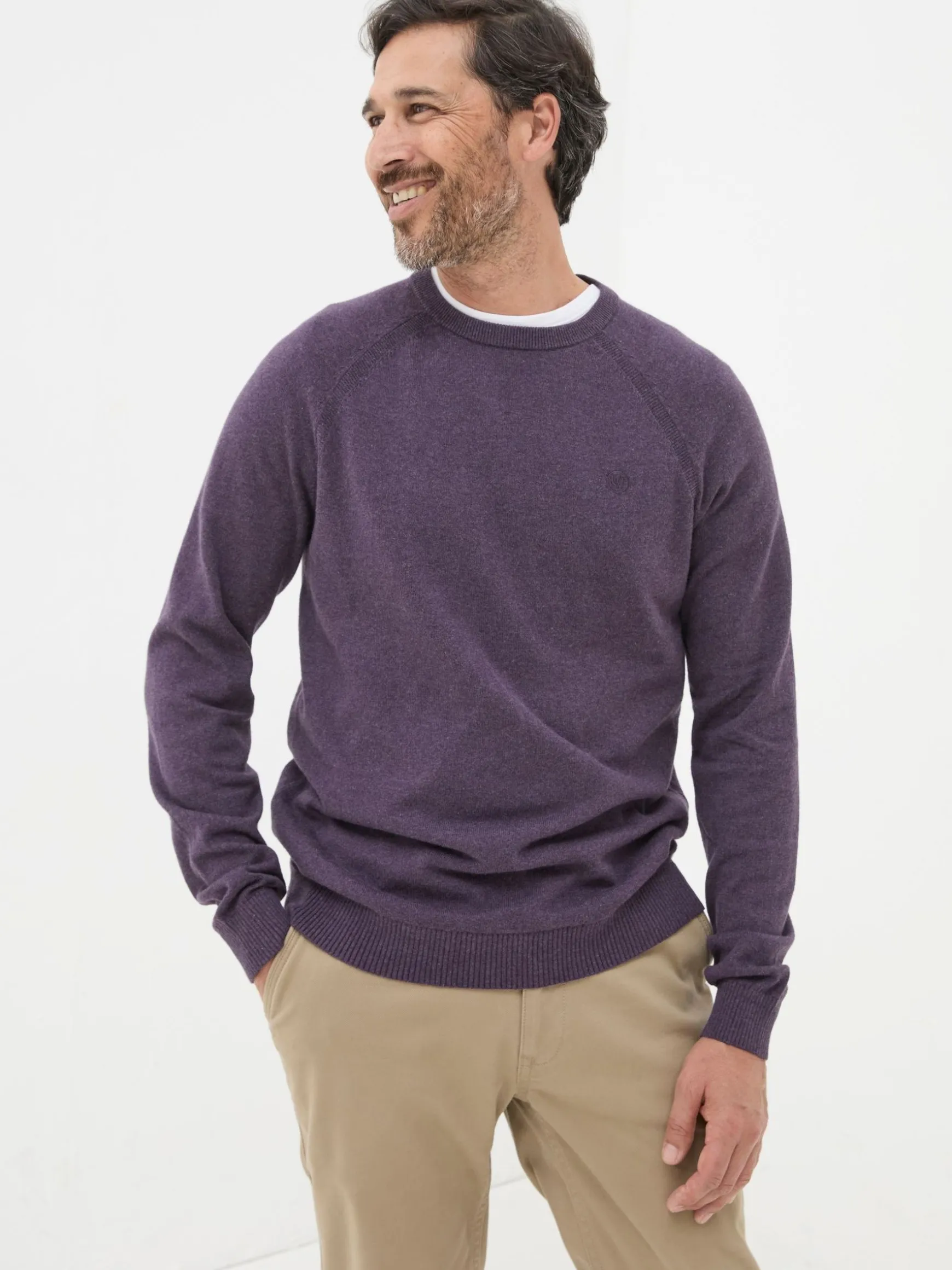 FatFace Rye Cotton Cashmere Crew Neck Jumper Purple Flash Sale