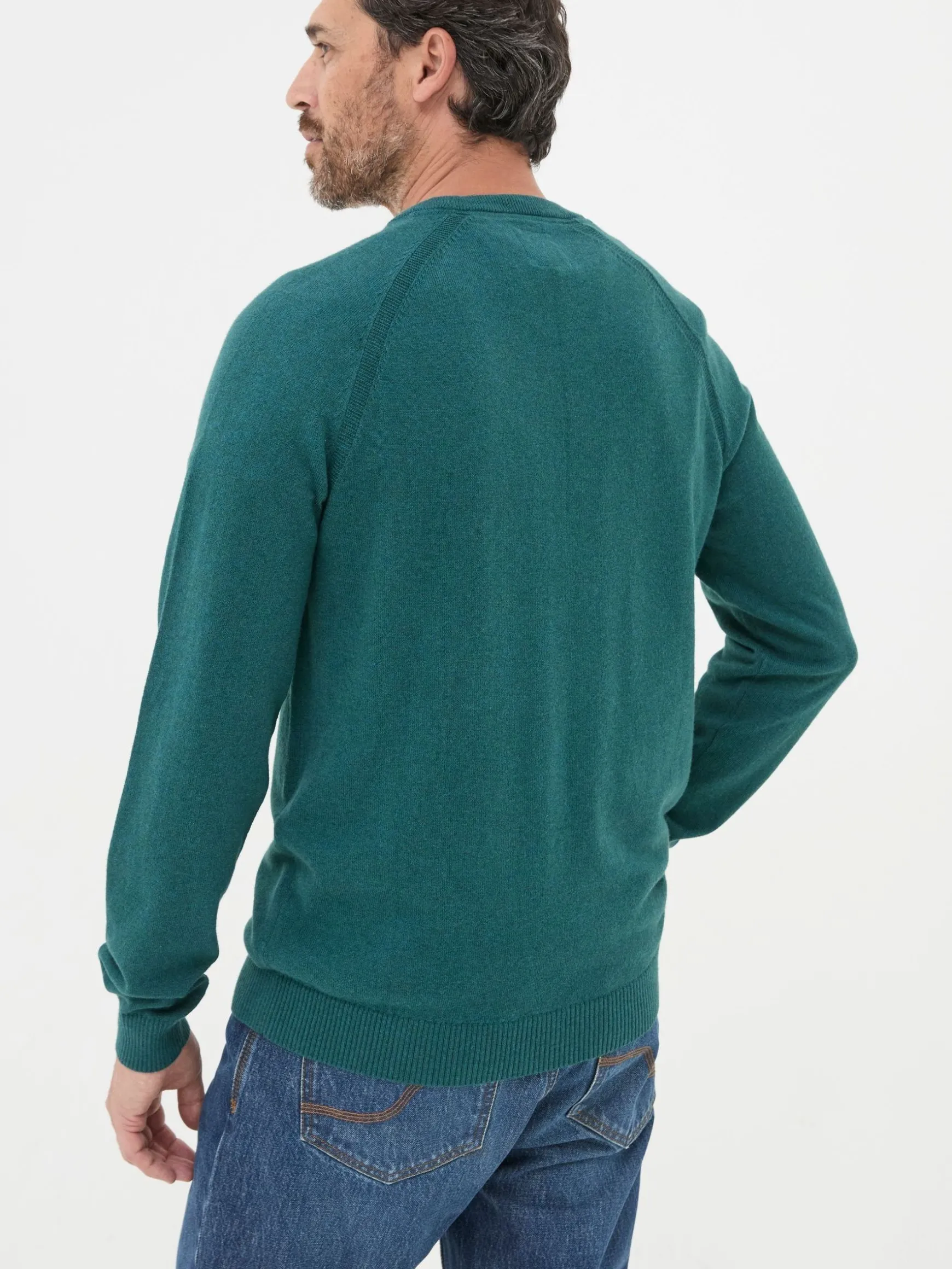 FatFace Rye Cotton Cashmere Crew Neck Jumper Teal Blue New