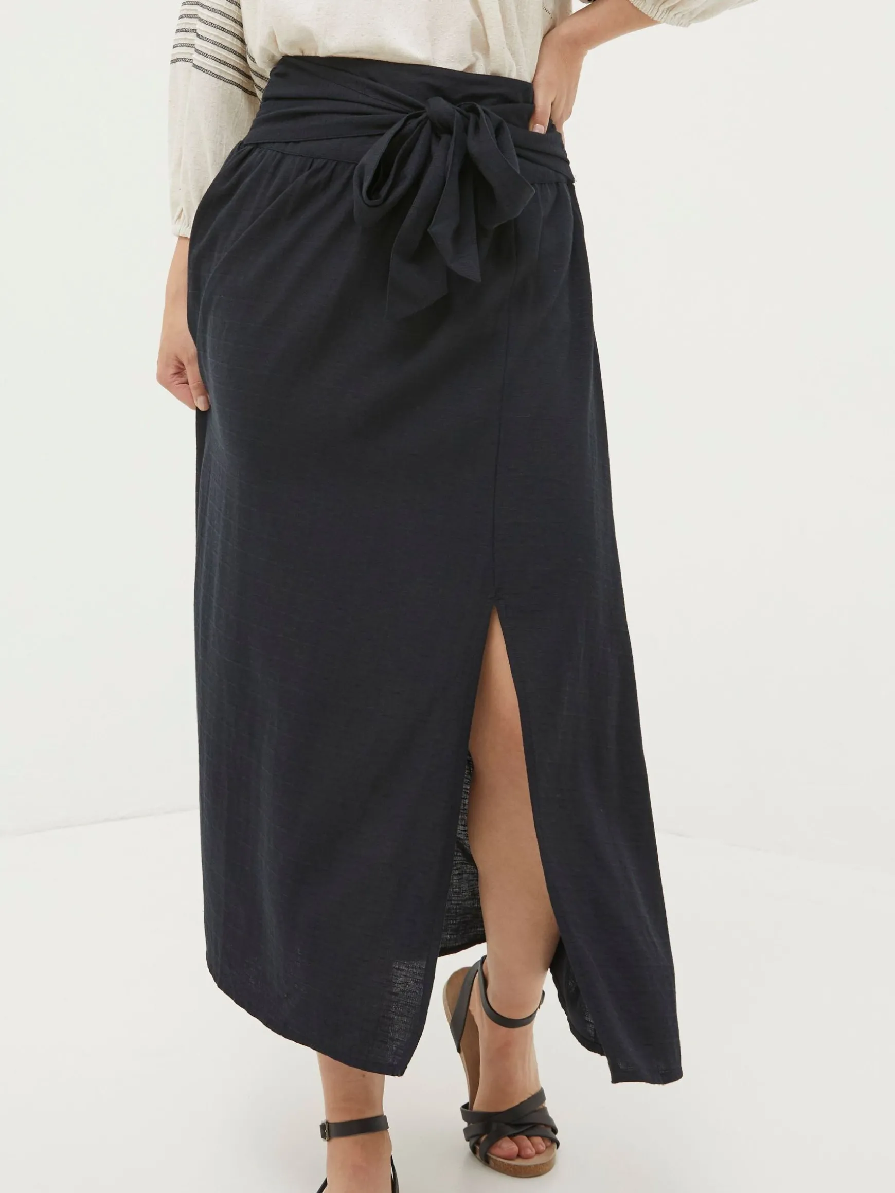 FatFace Sascha Midi Skirt With Linen Black Store