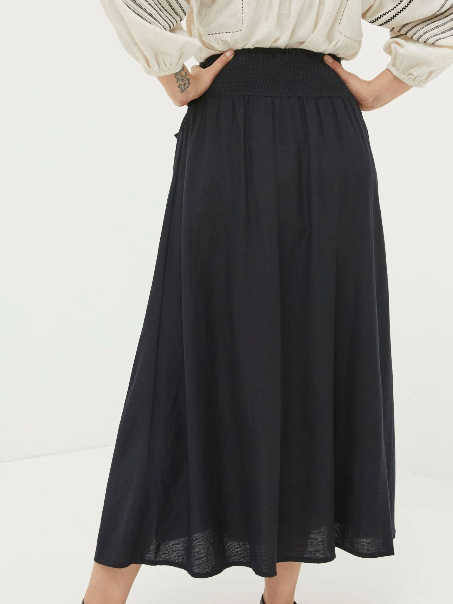 FatFace Sascha Midi Skirt With Linen Black Store