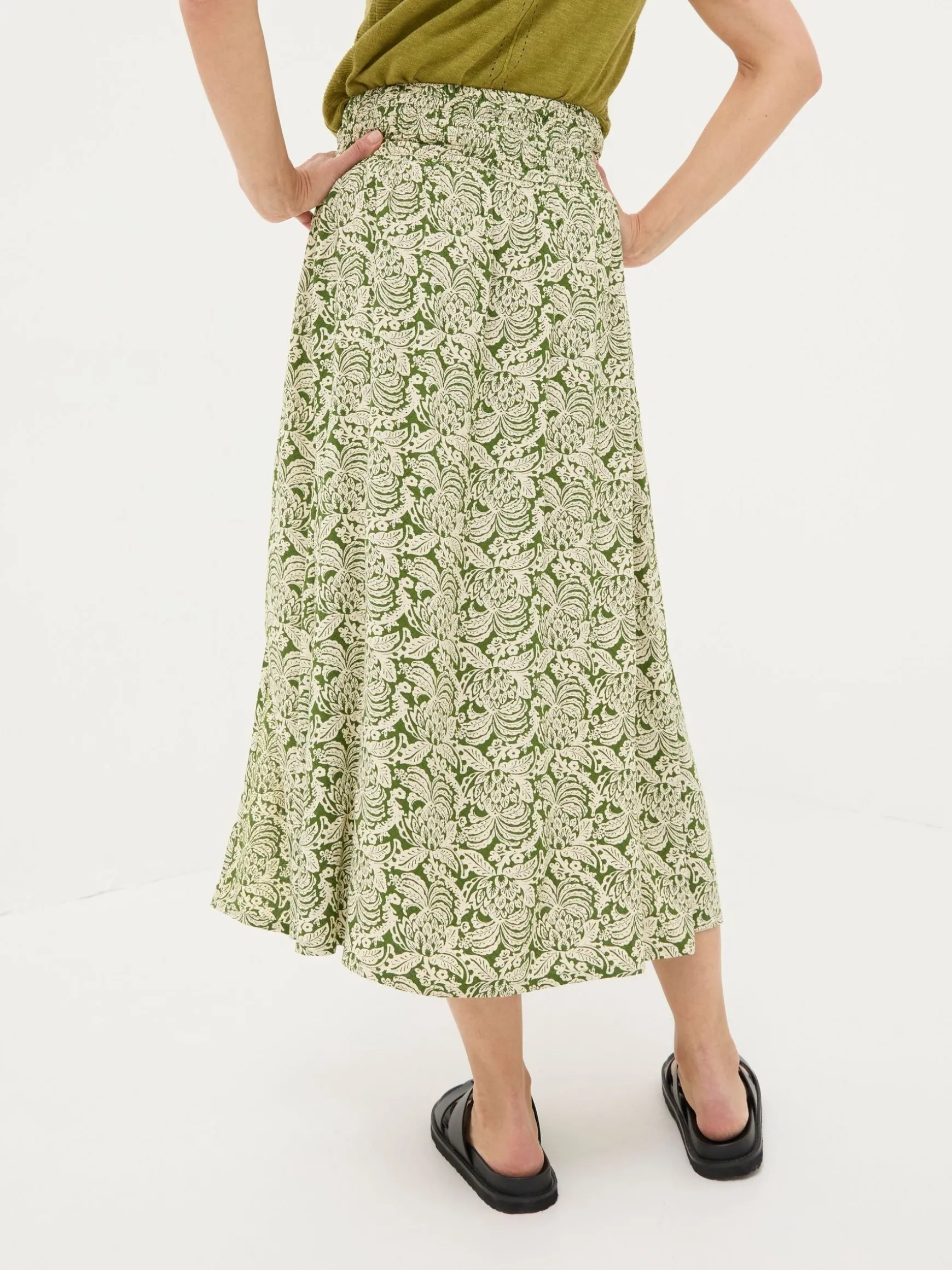 FatFace Sascha Damask Floral Midi Skirt Green Shop