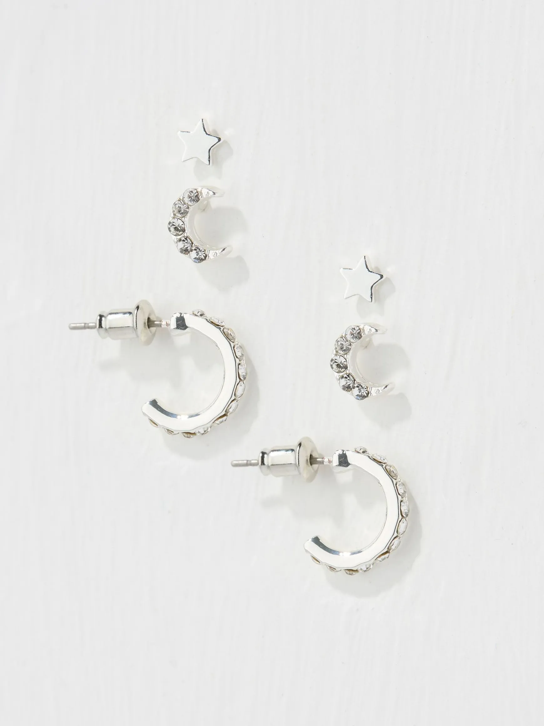 FatFace Star Moon Multi Pack Earrings Silver New