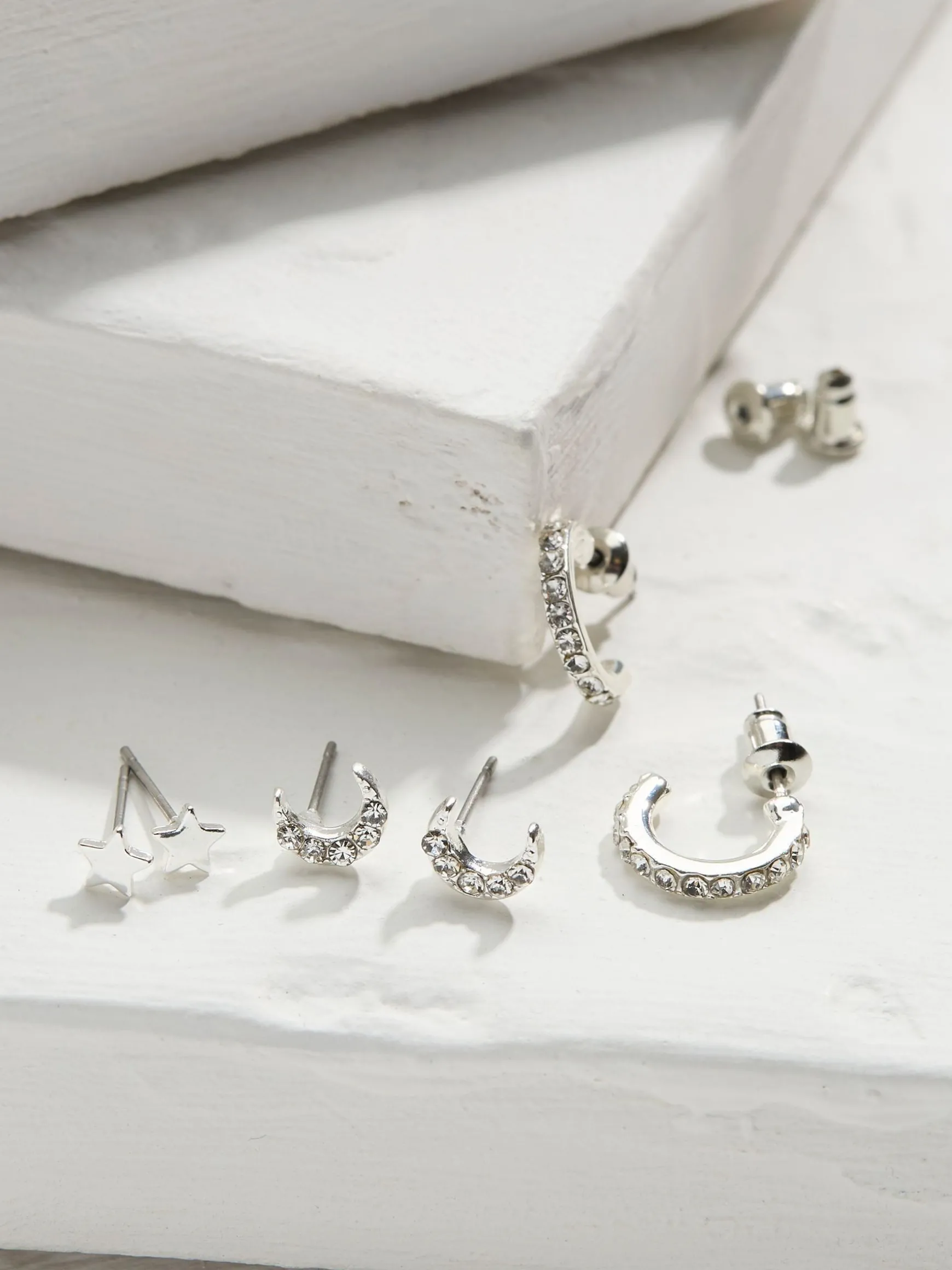 FatFace Star Moon Multi Pack Earrings Silver New