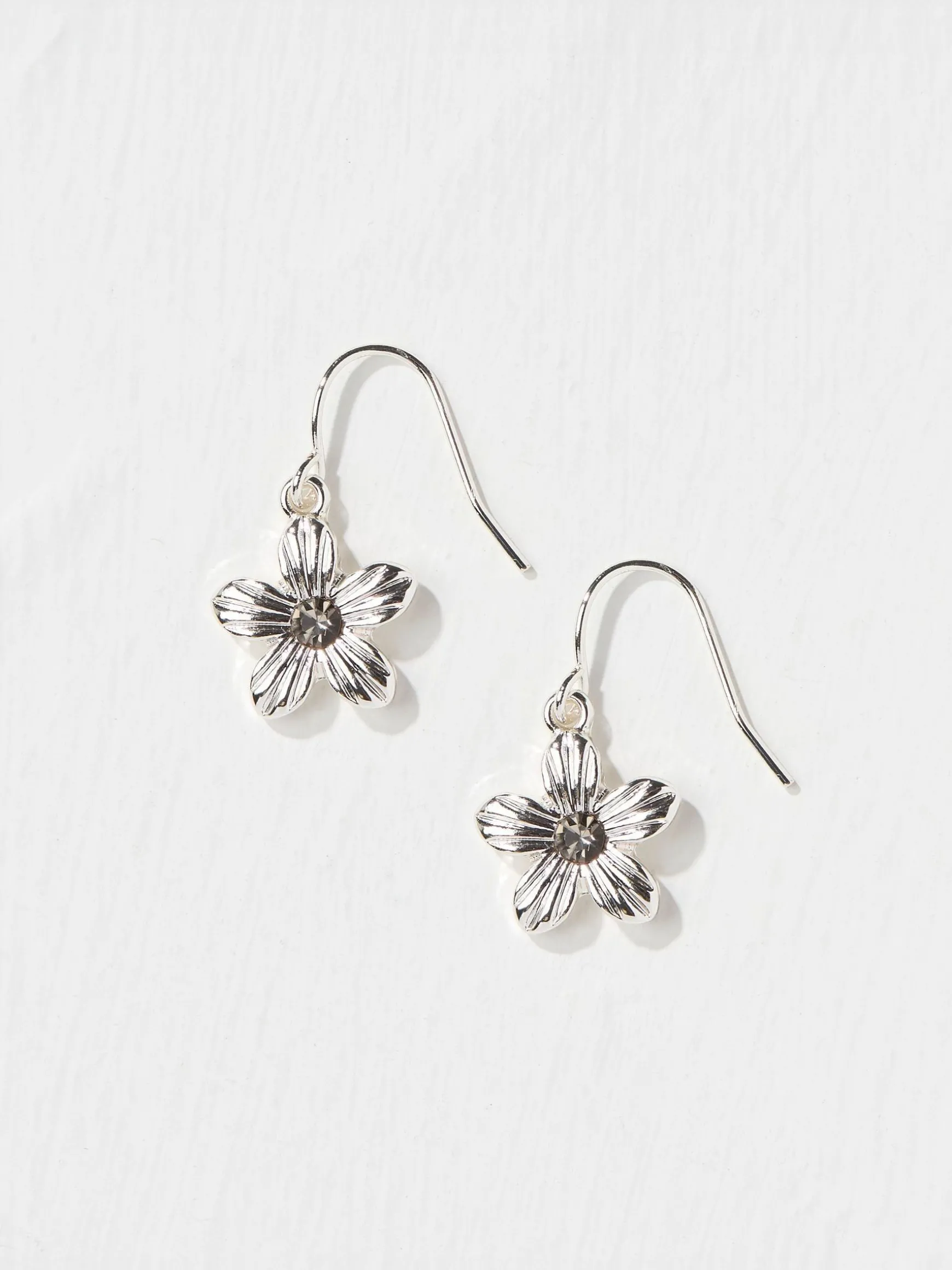 FatFace Tone Floral Drop Earrings Silver New