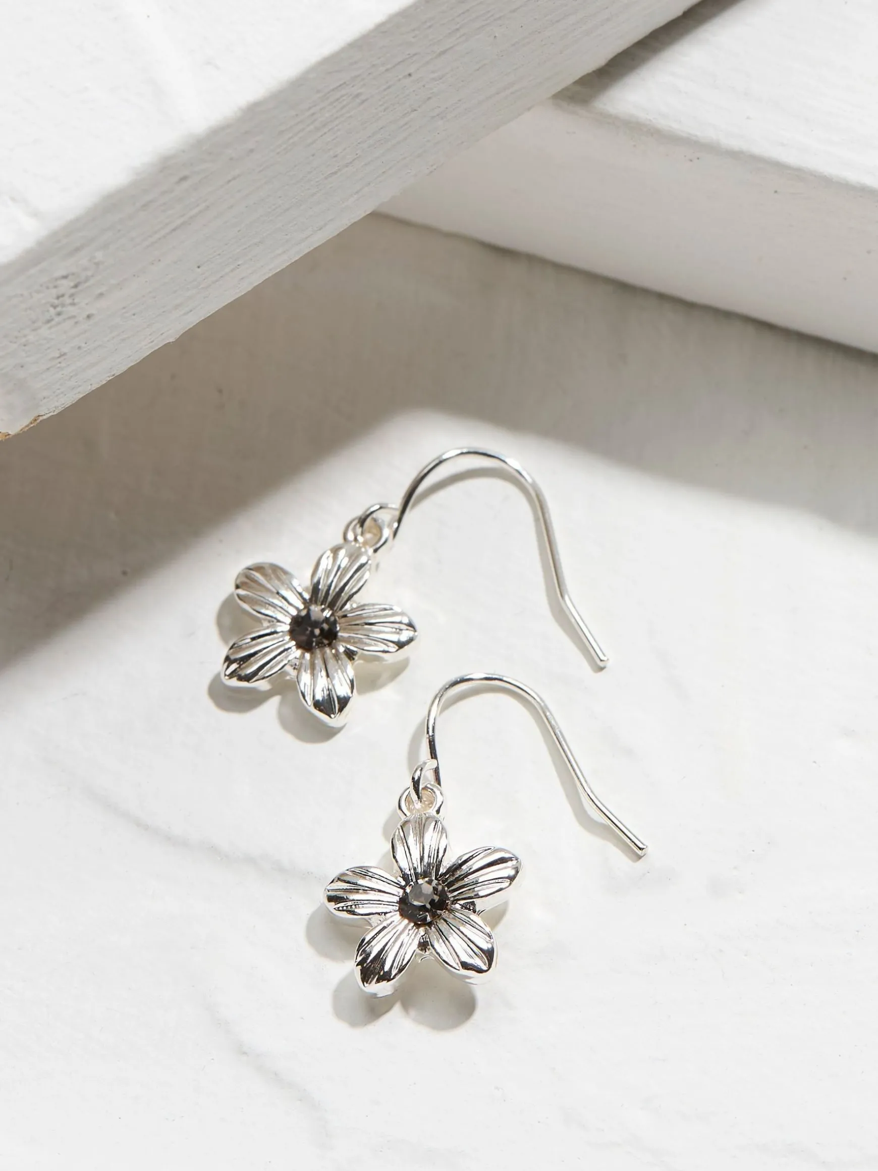 FatFace Tone Floral Drop Earrings Silver New