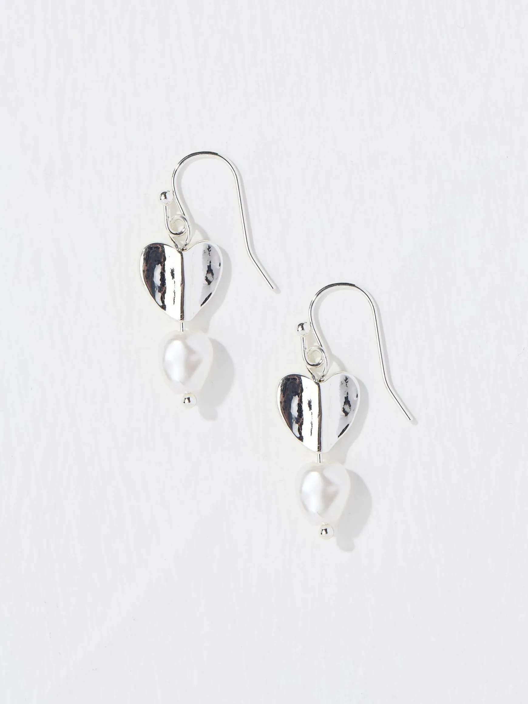 FatFace Tone Heart Pearl Earrings Silver Shop