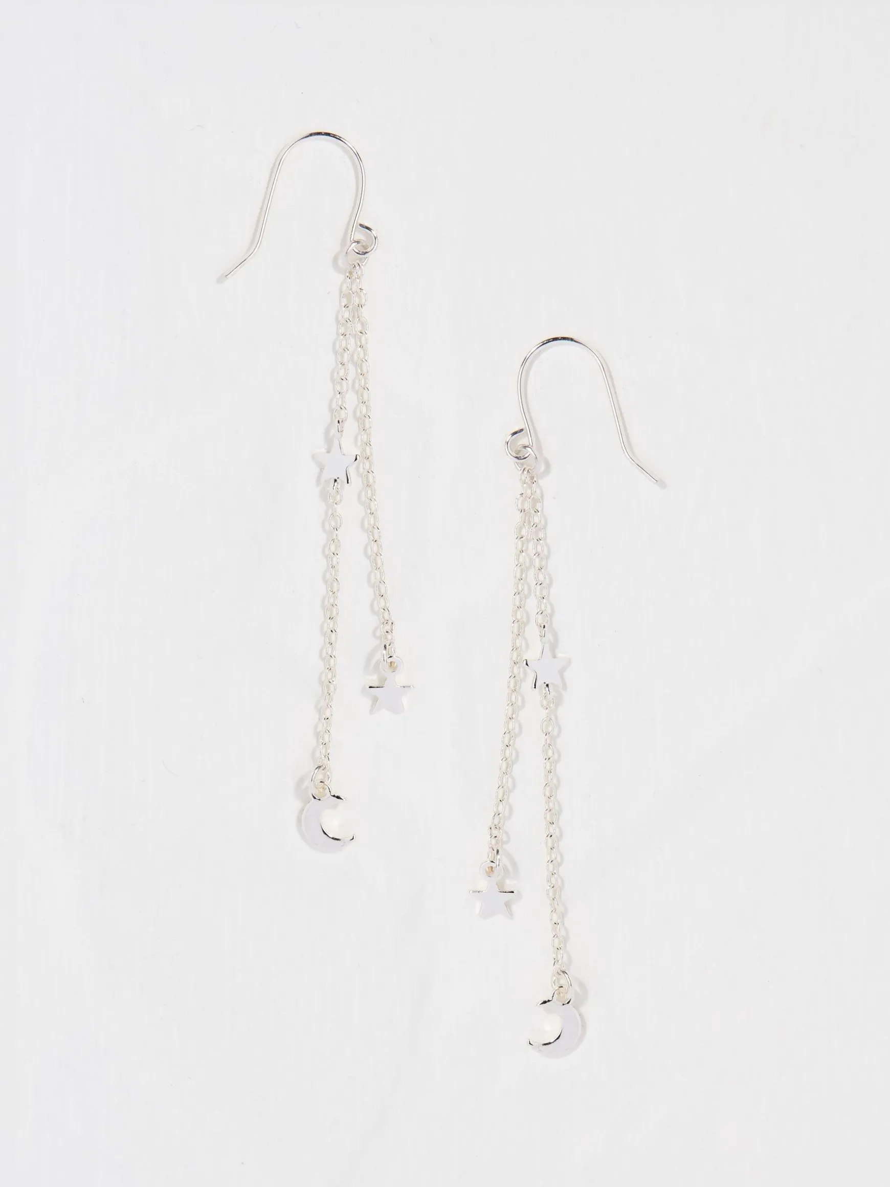 FatFace Star Chain Earrings Silver Tone Outlet