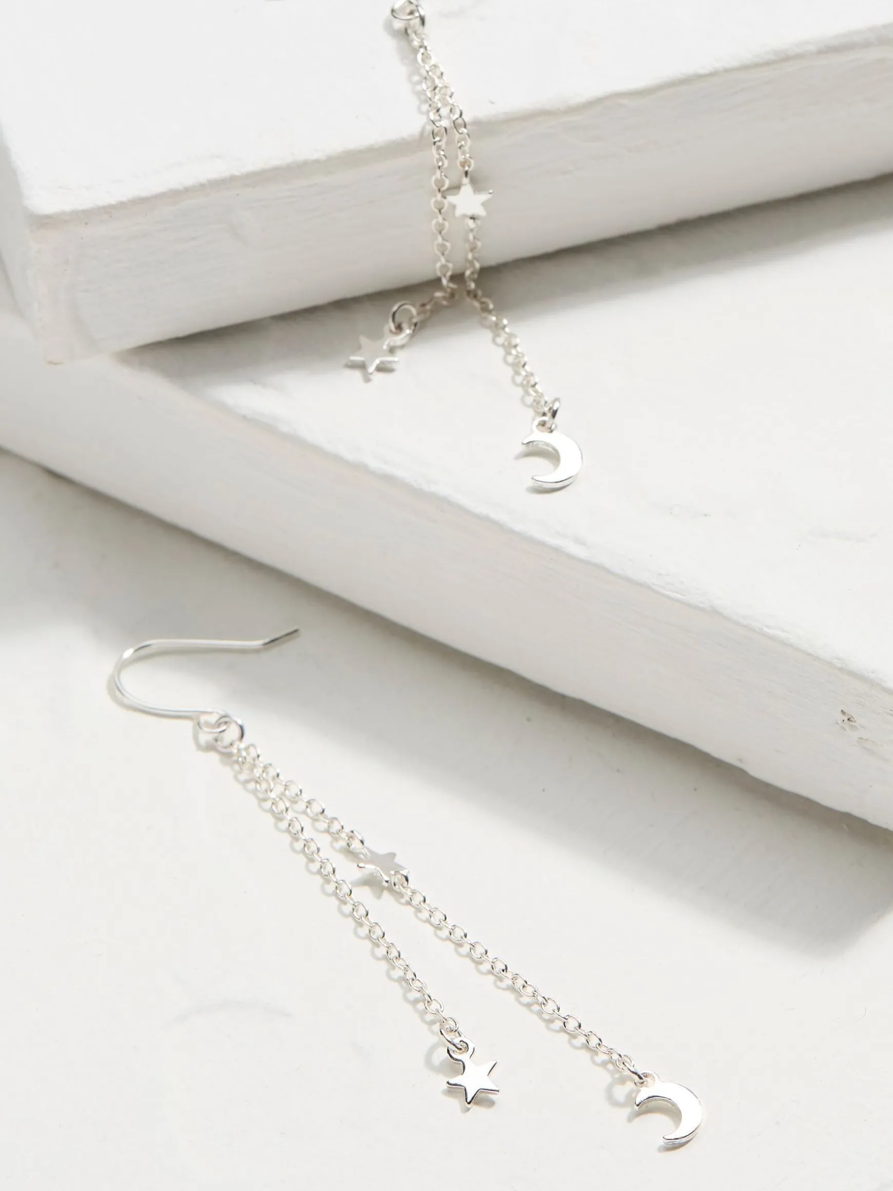 FatFace Star Chain Earrings Silver Tone Outlet