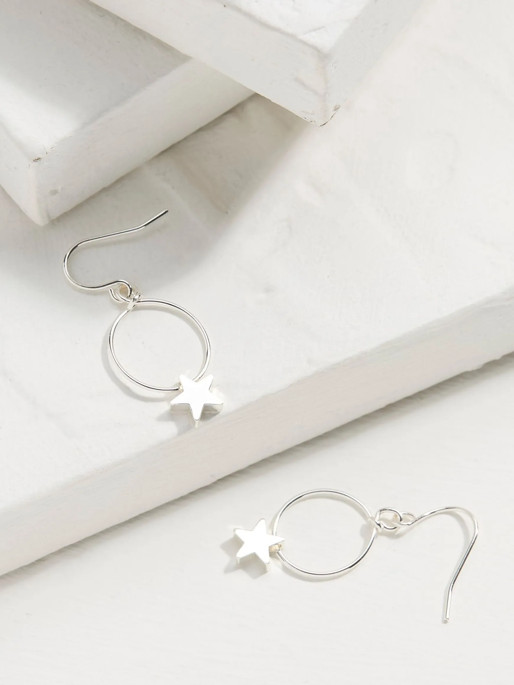 FatFace Star Drop Earrings Silver Tone Shop