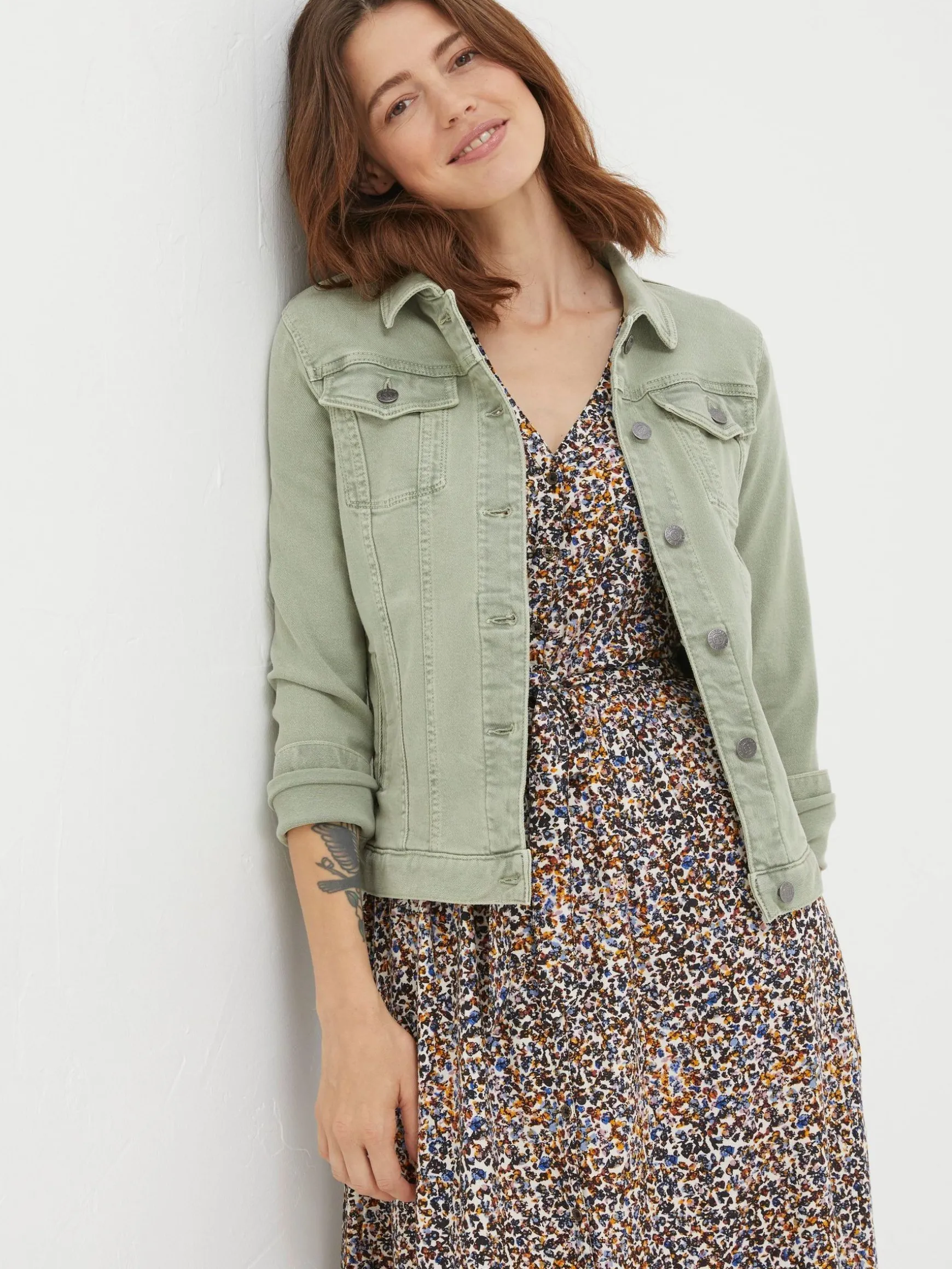 FatFace Tasha Denim Jacket Light Green Cheap