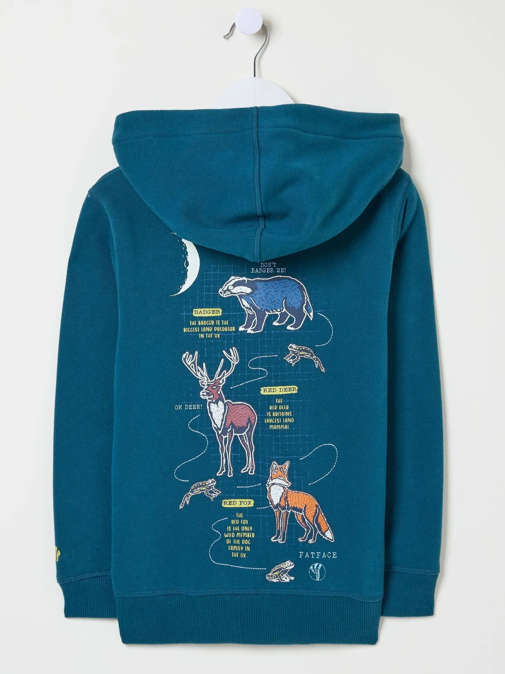 FatFace Animal Zip Through Hoodie Teal Blue Hot