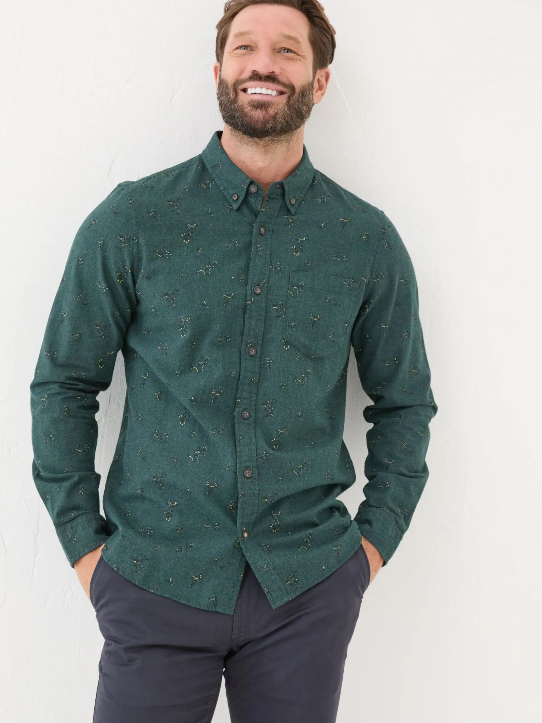 FatFace Burgess Floral Print Shirt Teal Blue Flash Sale