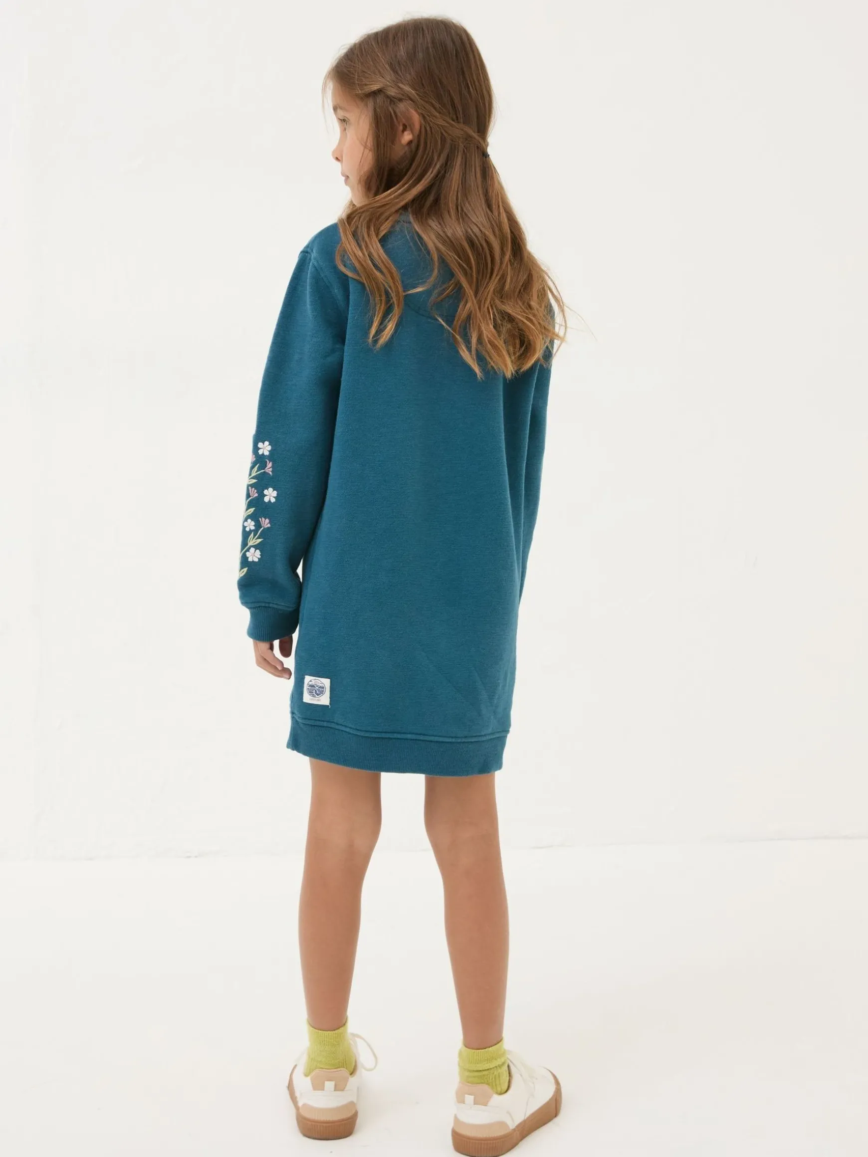 FatFace Embroidered Sweat Dress Teal Blue Fashion