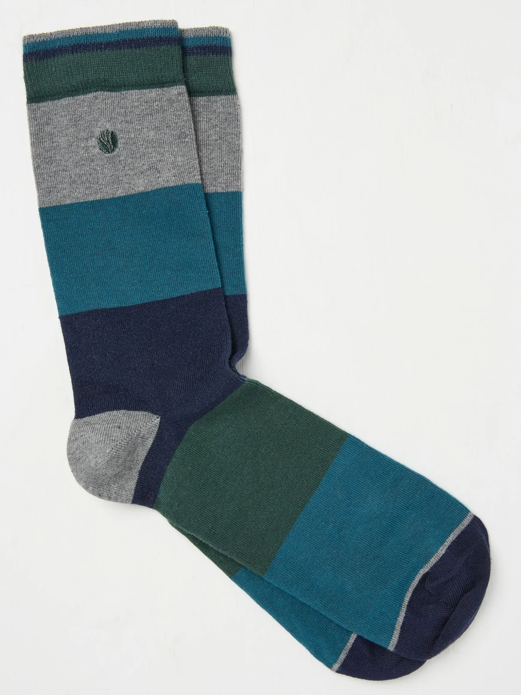 FatFace Mens Stripe Leo Socks 1 Pack Teal Blue Clearance