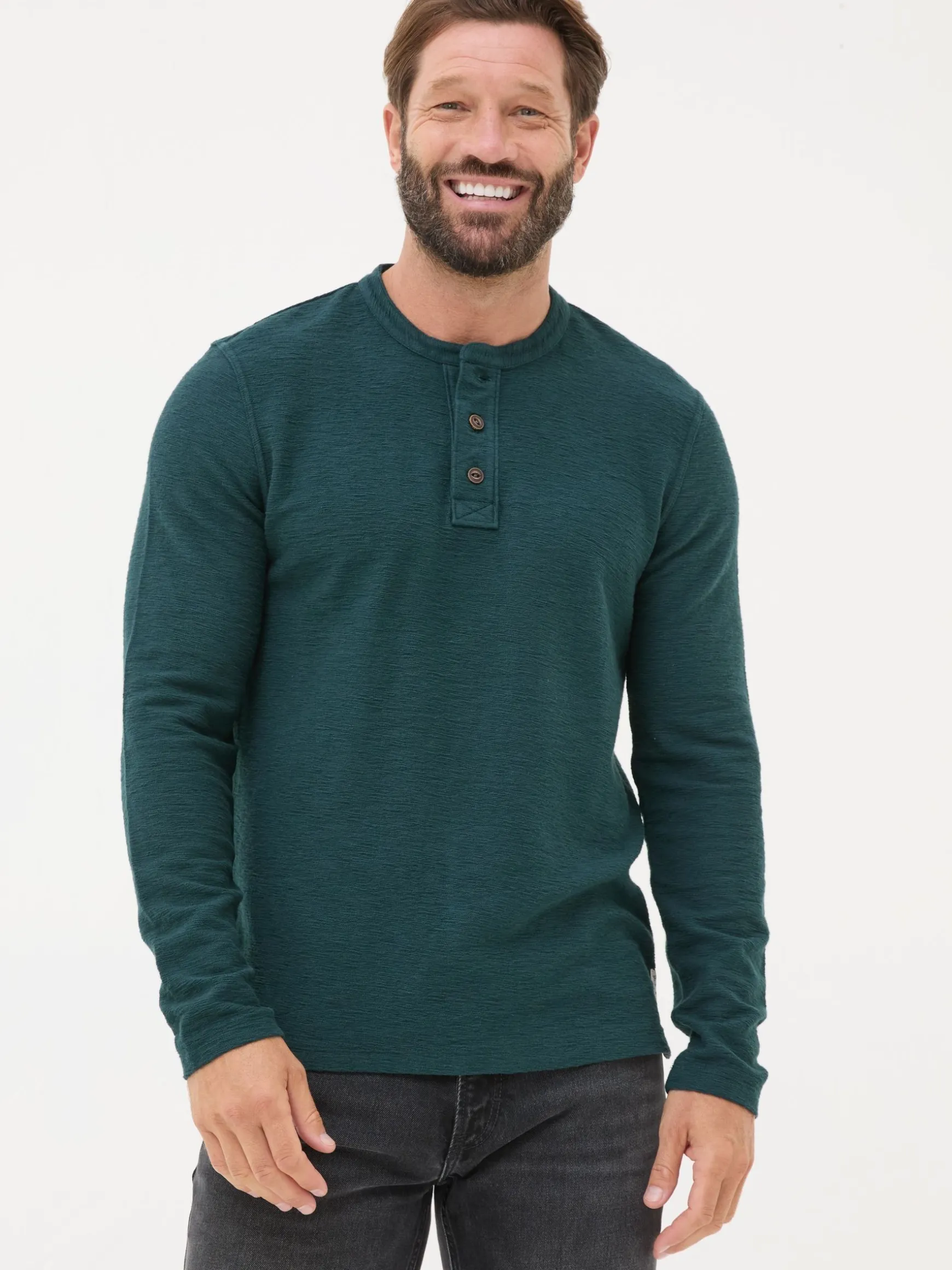 FatFace Nutbourne Henley 100% Cotton T-Shirt Teal Blue Sale