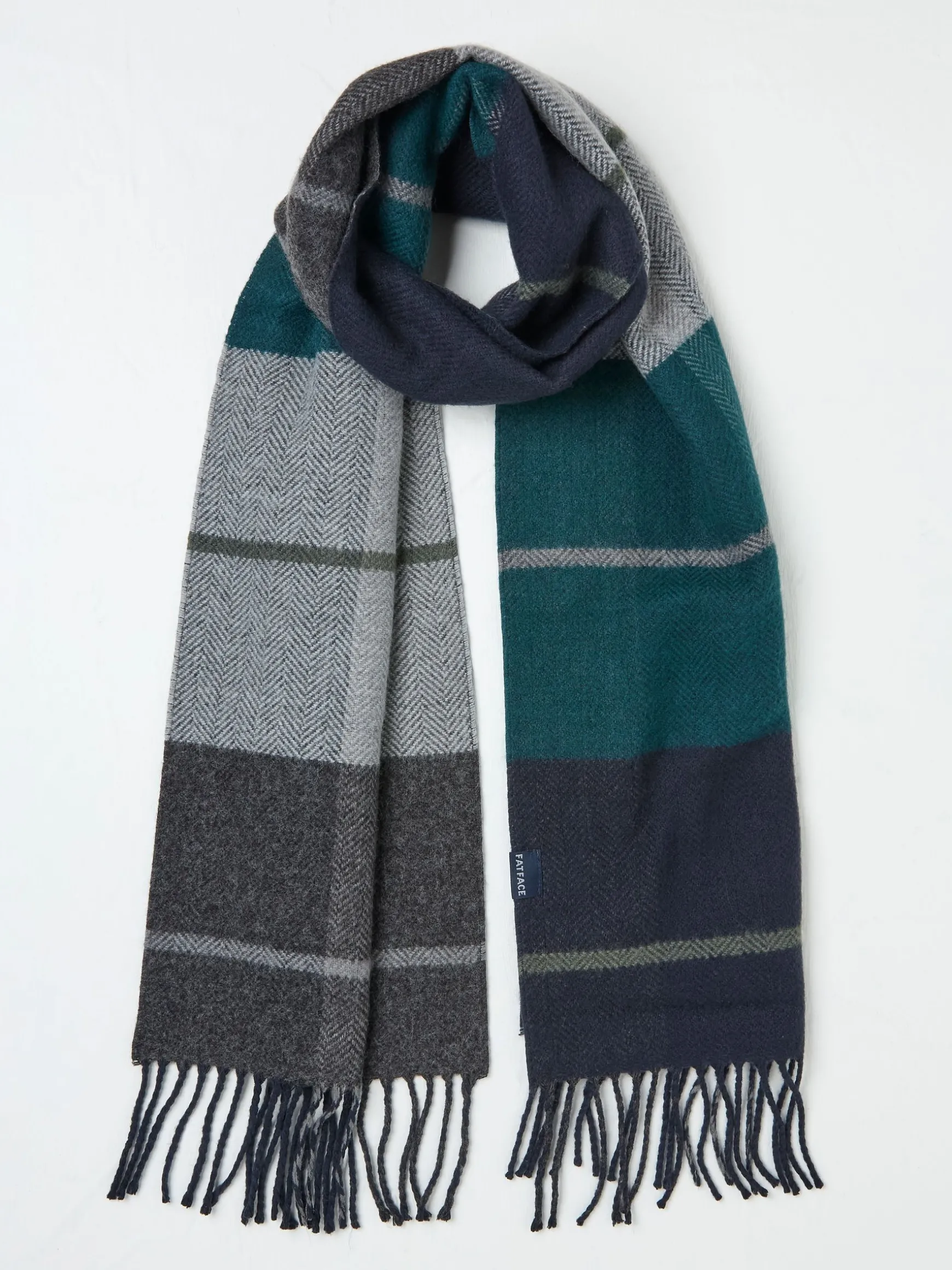 FatFace Oscar Check Scarf Teal Blue Shop