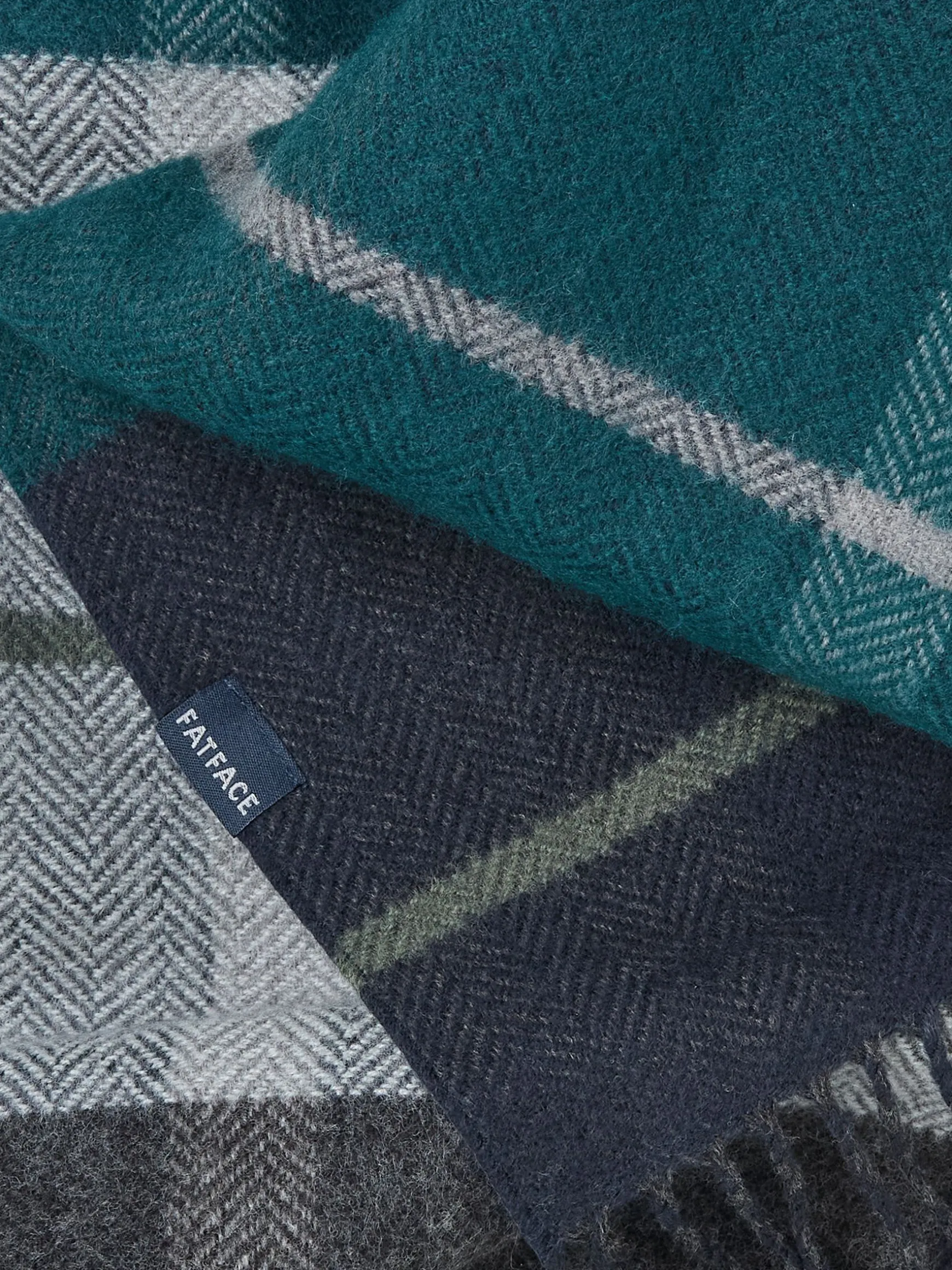 FatFace Oscar Check Scarf Teal Blue Shop