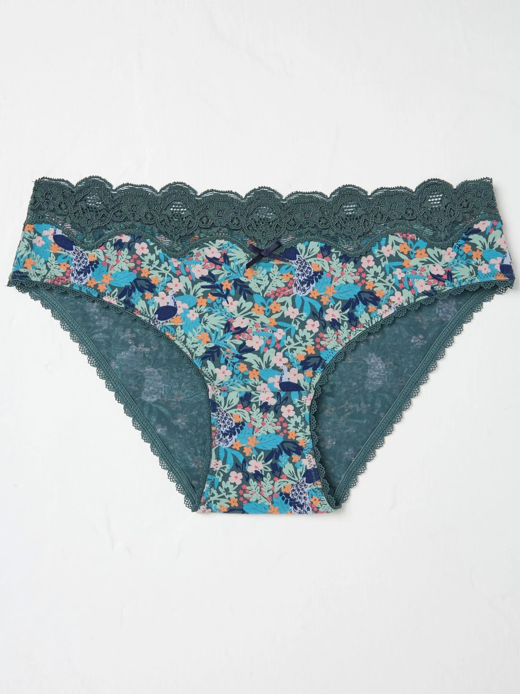 FatFace Peacock Floral Mini Knickers Teal Blue Outlet