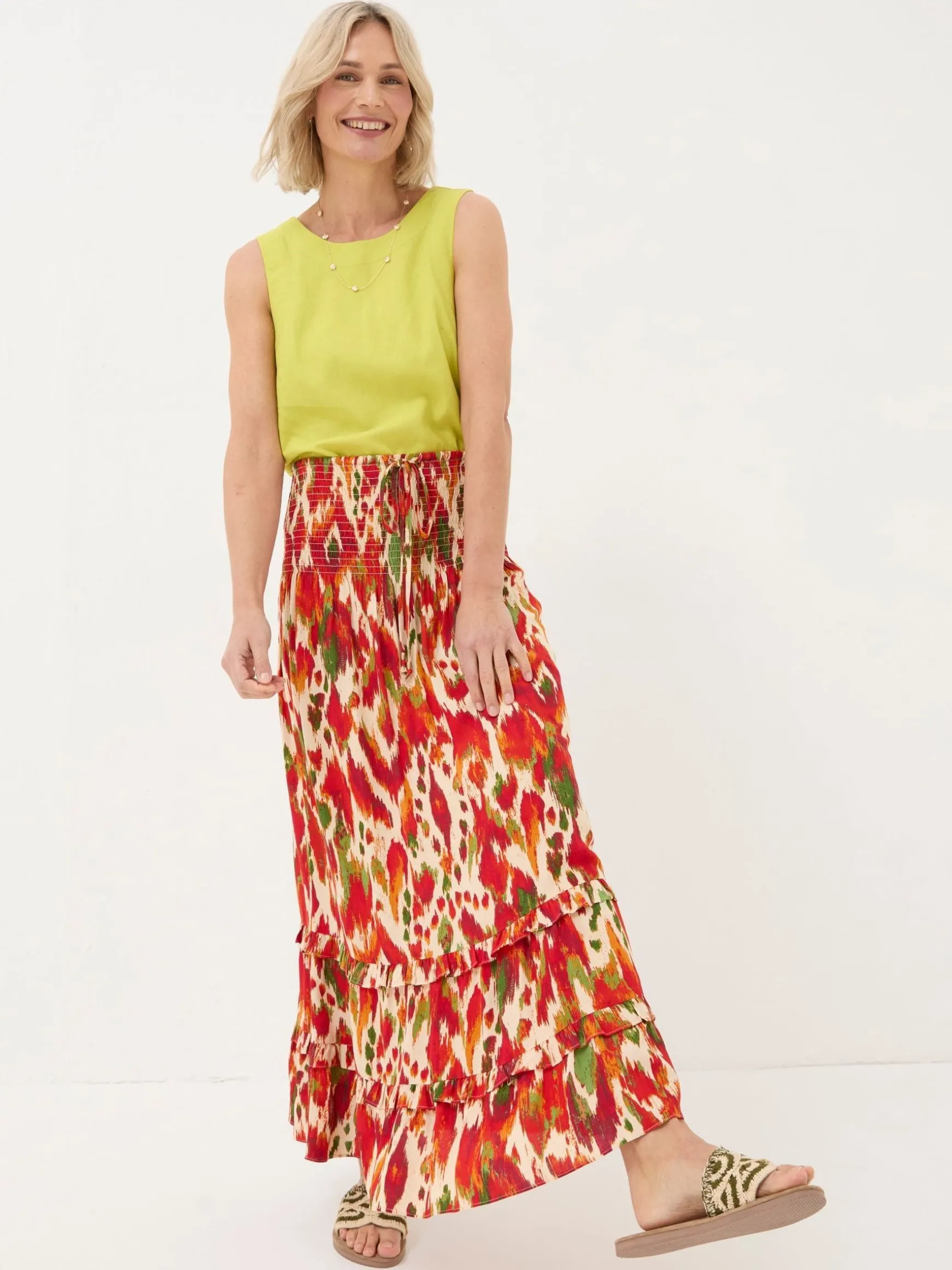 FatFace Tegan Paradise Ikat Maxi Skirt Orange Clearance