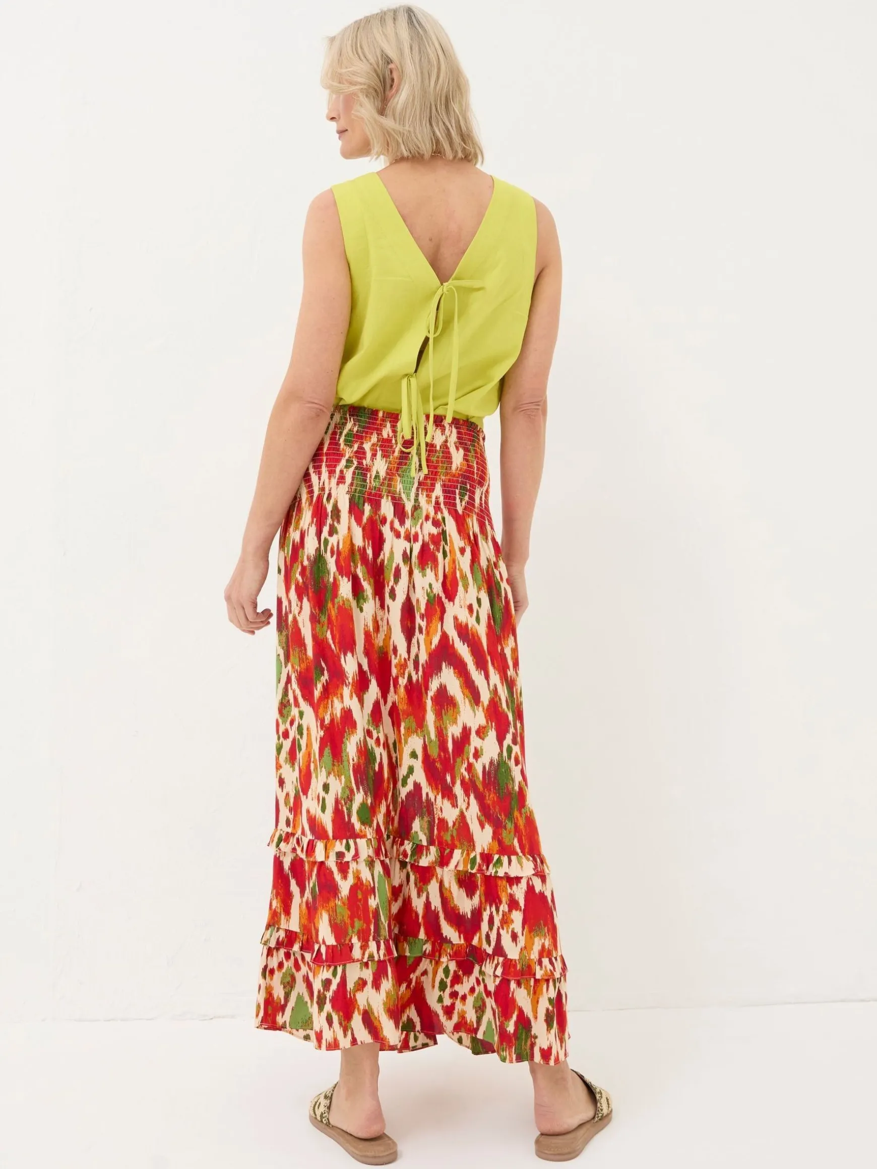 FatFace Tegan Paradise Ikat Maxi Skirt Orange Clearance