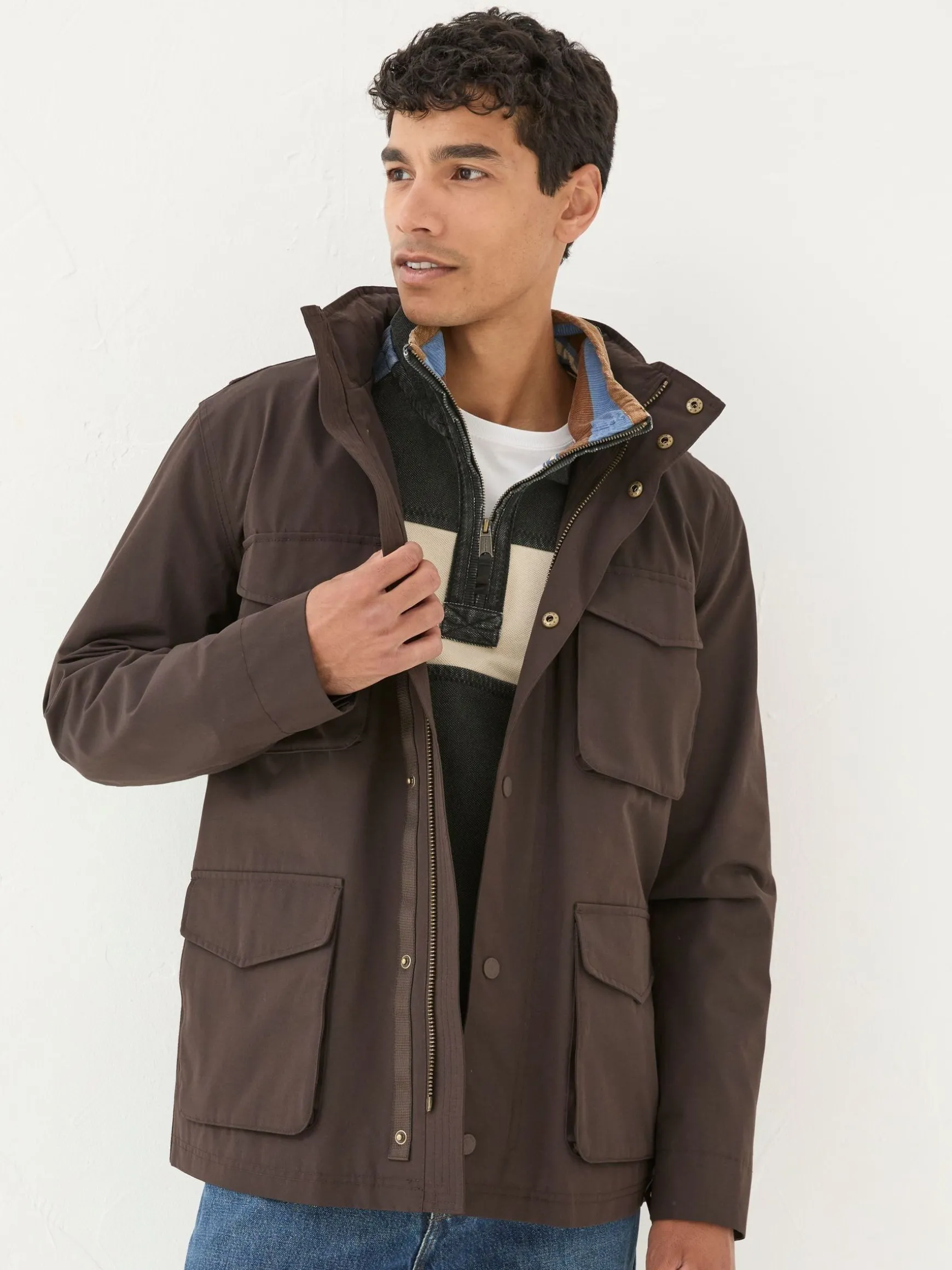 FatFace Truro Waterproof Jacket Dark Brown Discount