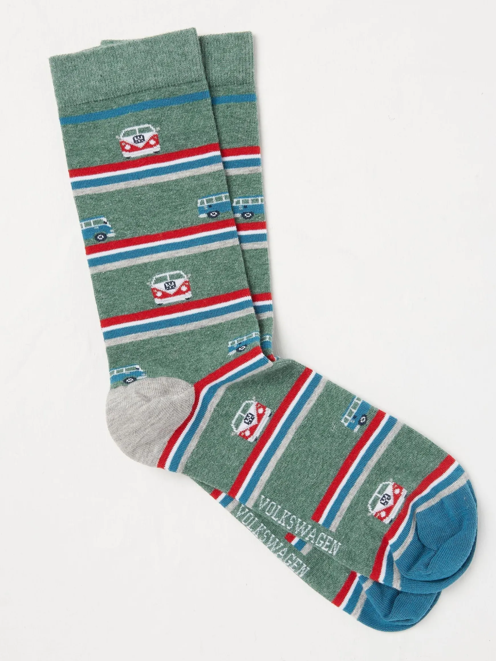 FatFace VW Camper Stripe Socks 1 Pack Light Green Discount