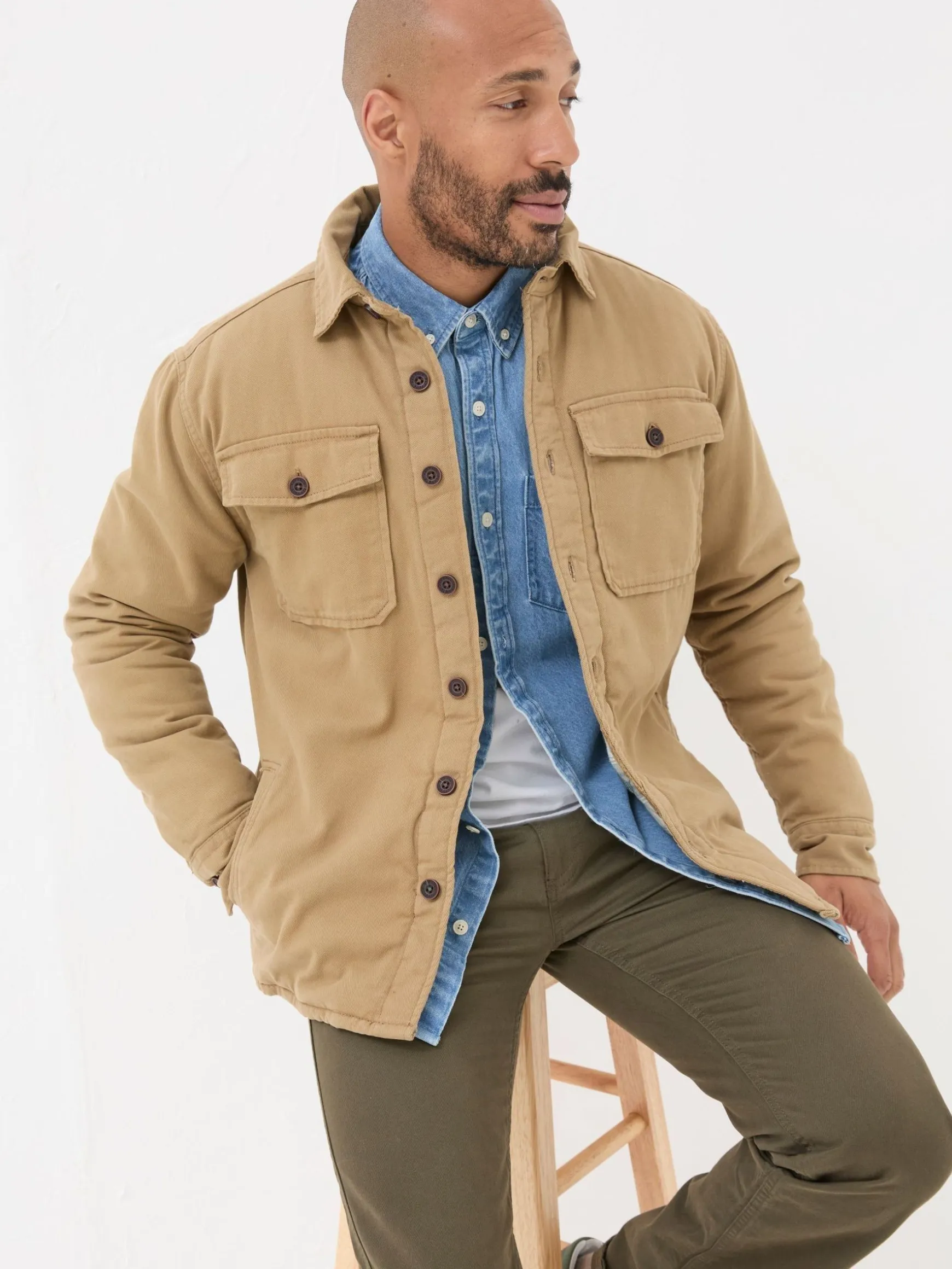 FatFace Walderton Overshirt Beige Outlet