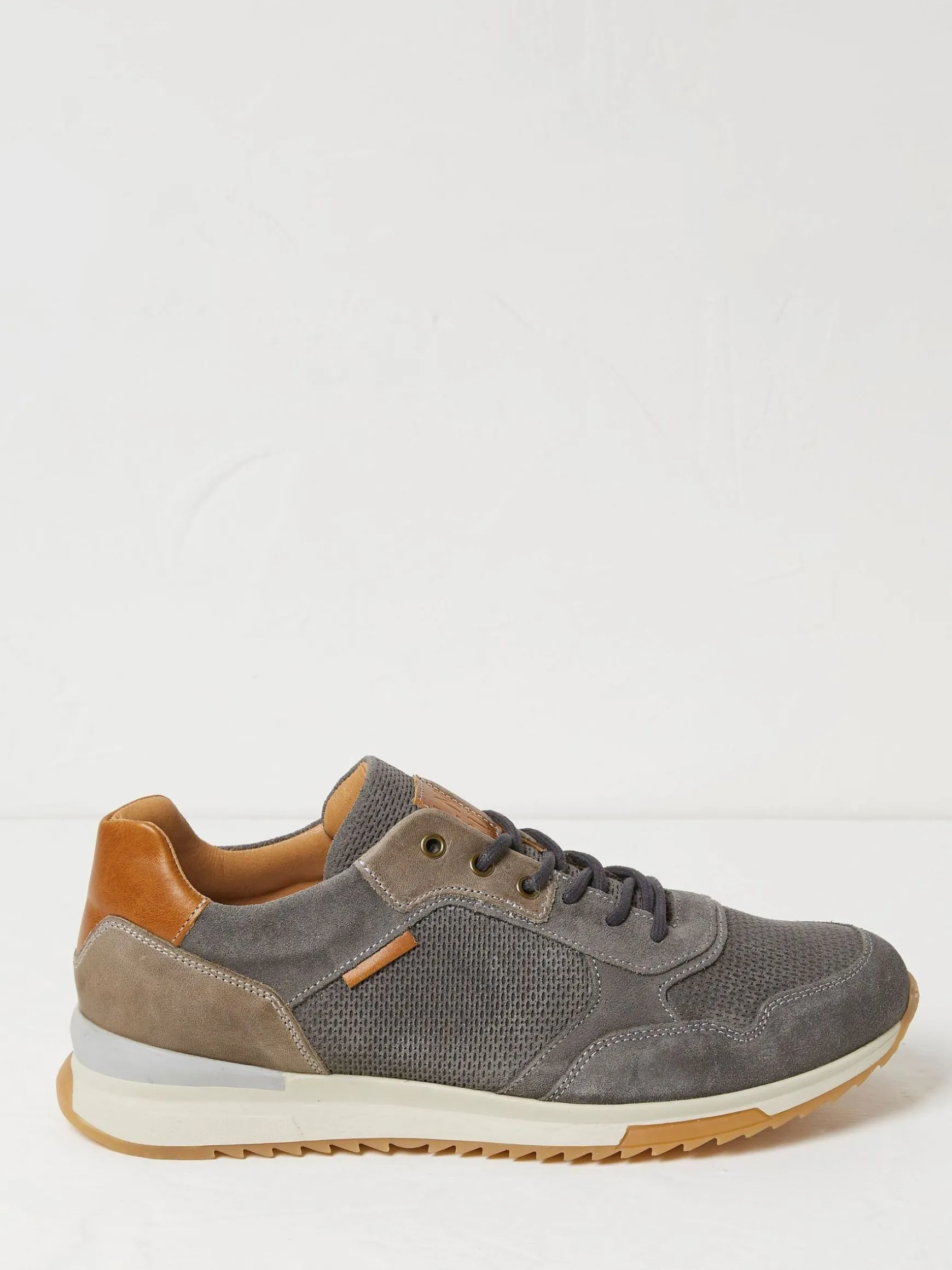 FatFace Wells Leather Runner Trainers Grey Outlet