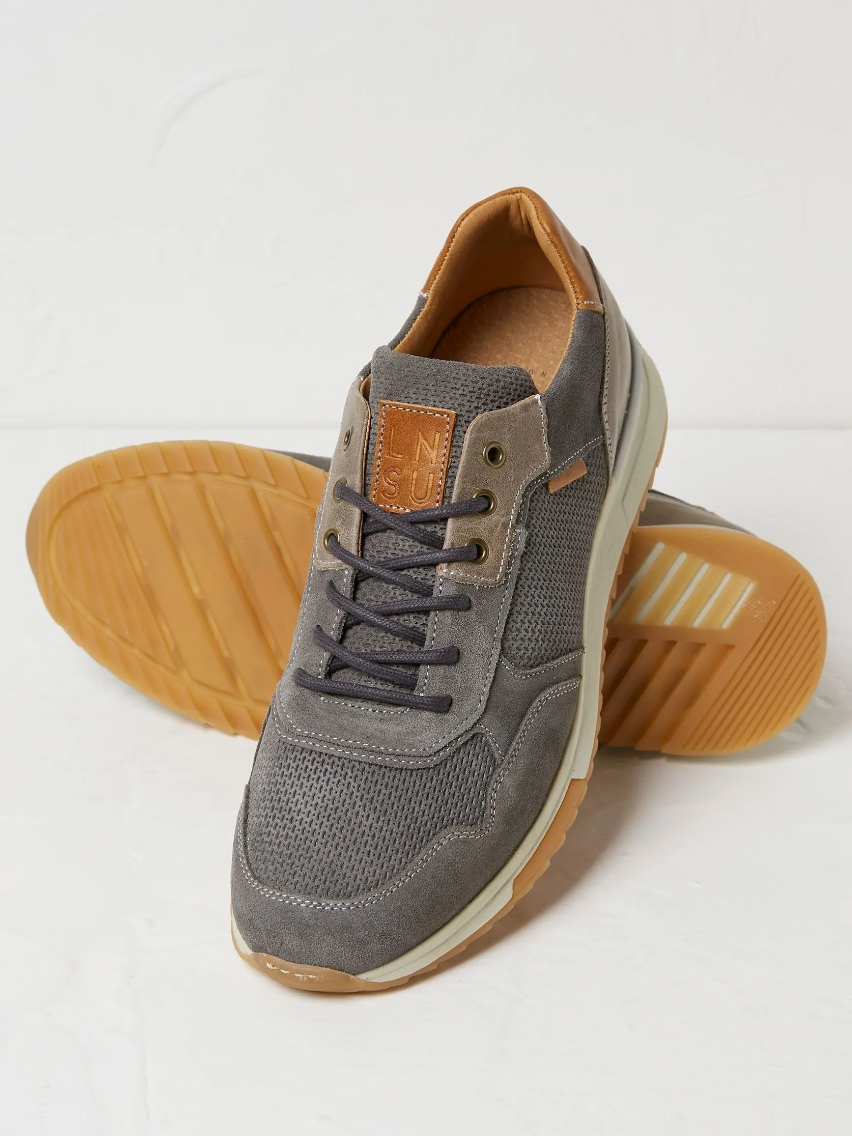 FatFace Wells Leather Runner Trainers Grey Outlet